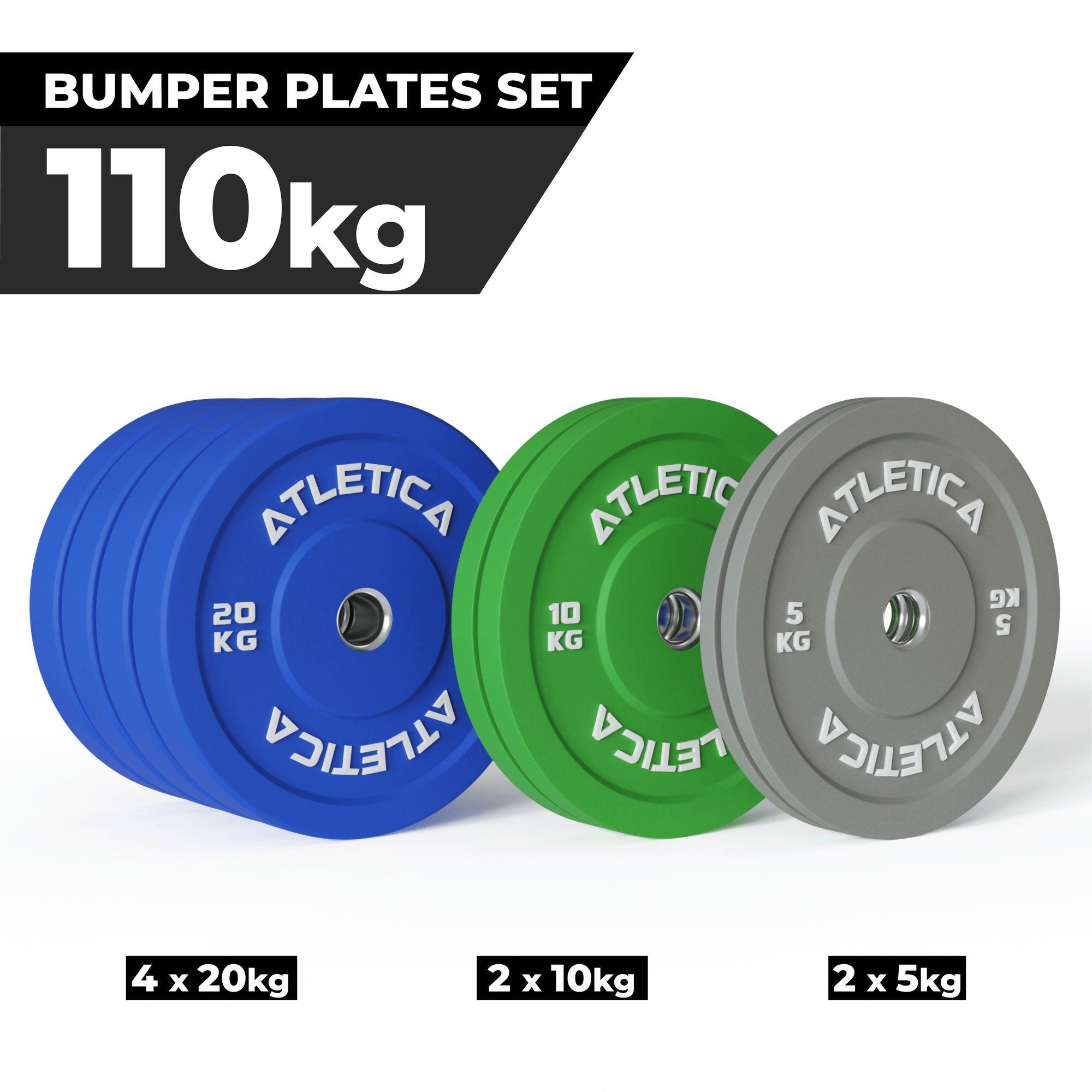 4x kg kg Set ATLETICA 110kg ∣ ∣ 2x 2x aus kg Plates Bumper Color 20 Hantelscheiben 5 ∣ 10