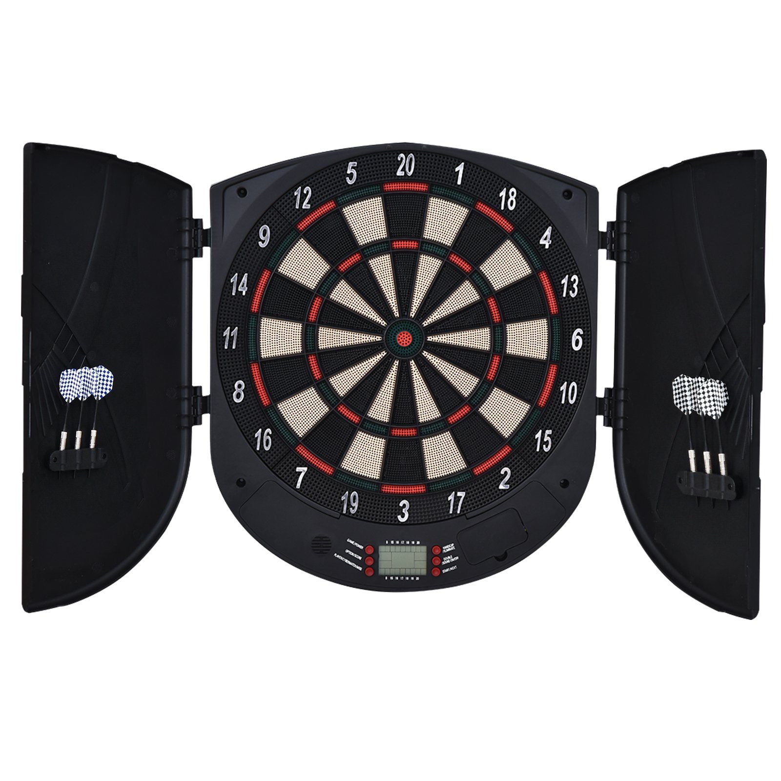 HOMCOM Dartscheibe mit Tür Soundeffekte Dartboard Dart-set für 8 Spieler, (Set, mit automatische Wertung), 50L x 44B x 4.4H cm