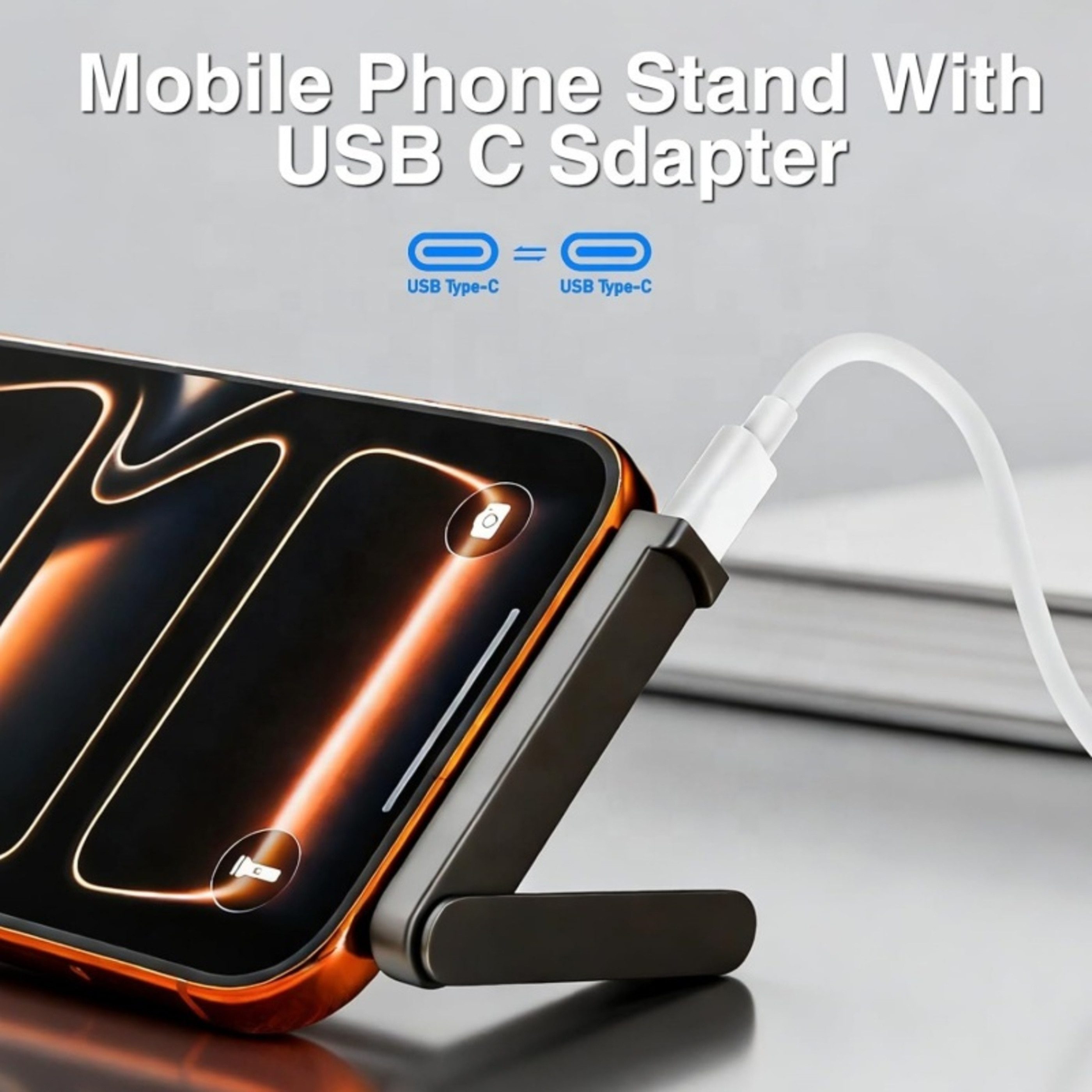 Stelby USB-C Rechtwinkeladapter 240W mit klappbarem Smartphone-Ständer Smartphone-Adapter, Klappbarer Smartphone-Ständer, Zinklegierung, Freihändige Nutzung