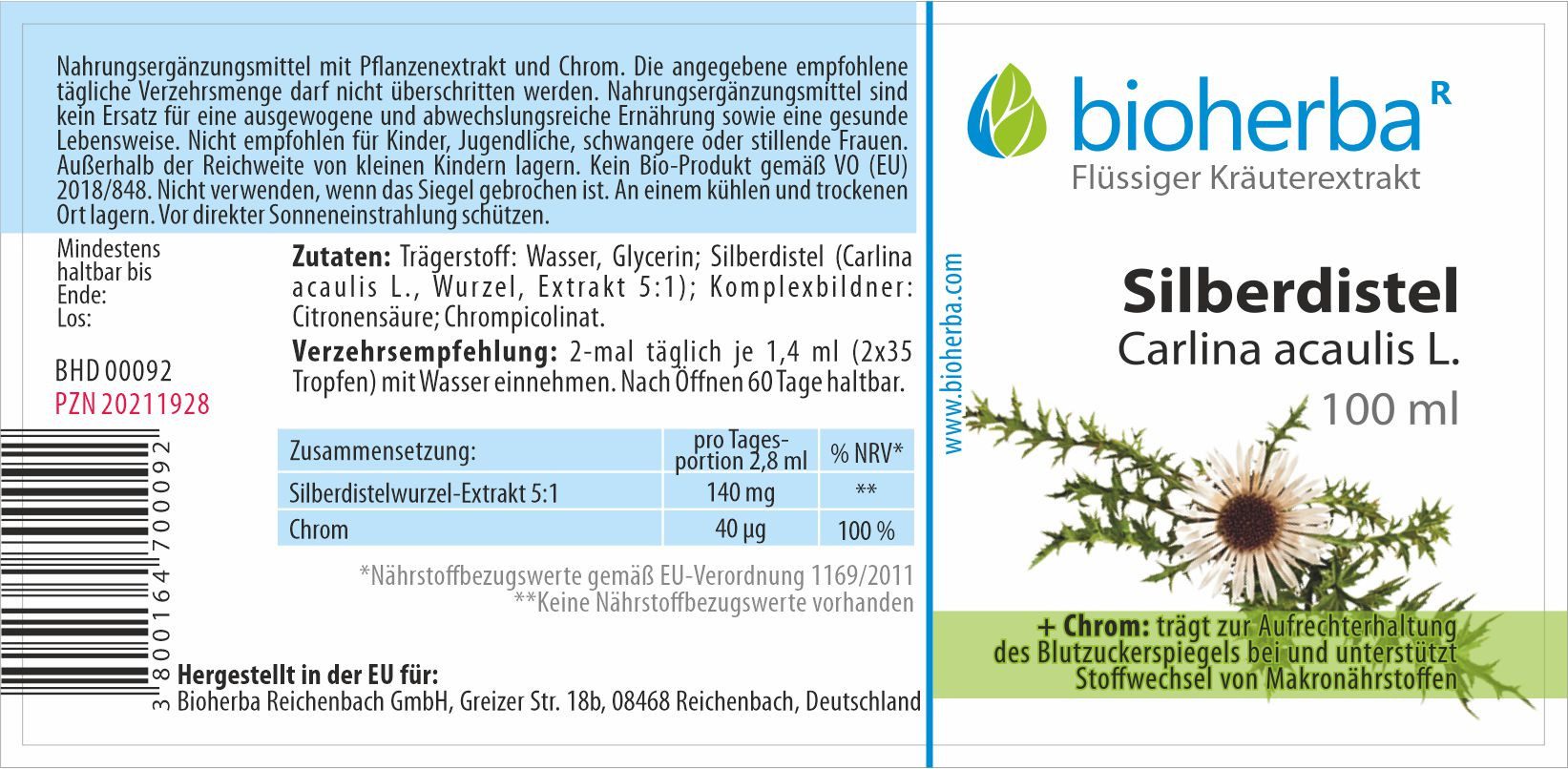 BIOHERBA R Bioherba Silberdistel Carlina acaulis L. Tropfen Tinktur Glasflasche, 1 er