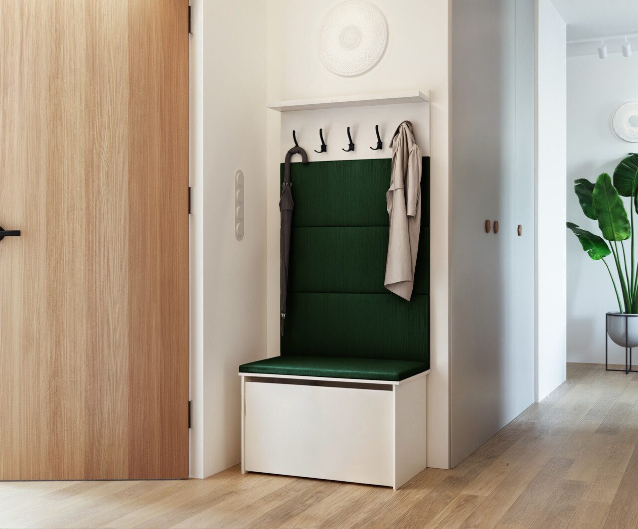 Raumhirsch Furniture Kompaktgarderobe ANDY Flurgarderobe modernes Design & praktischer Stauraum (Garderobenständer - Garderobe, Schuhschrank für Diele & Flur) Garderobenständer- Flurmöbel-Set mit Sitzbank