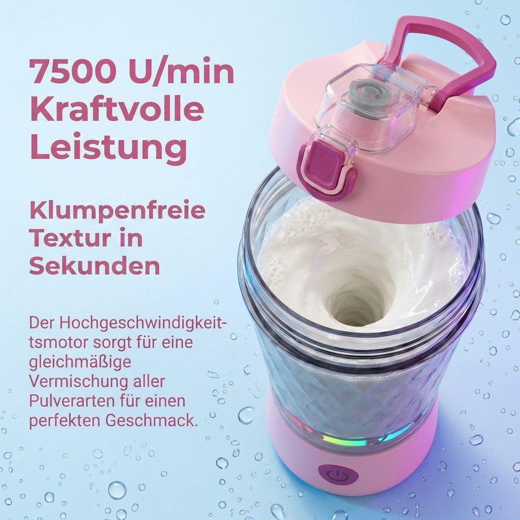 Vashoy Elektrischer Shaker Protein Shaker Elektrisch mit Pulverfach,650ml-Sportbecher, 3 W, BPA-frei, Drehzahl 7500rpm, für Potein Pulver und Milchshake