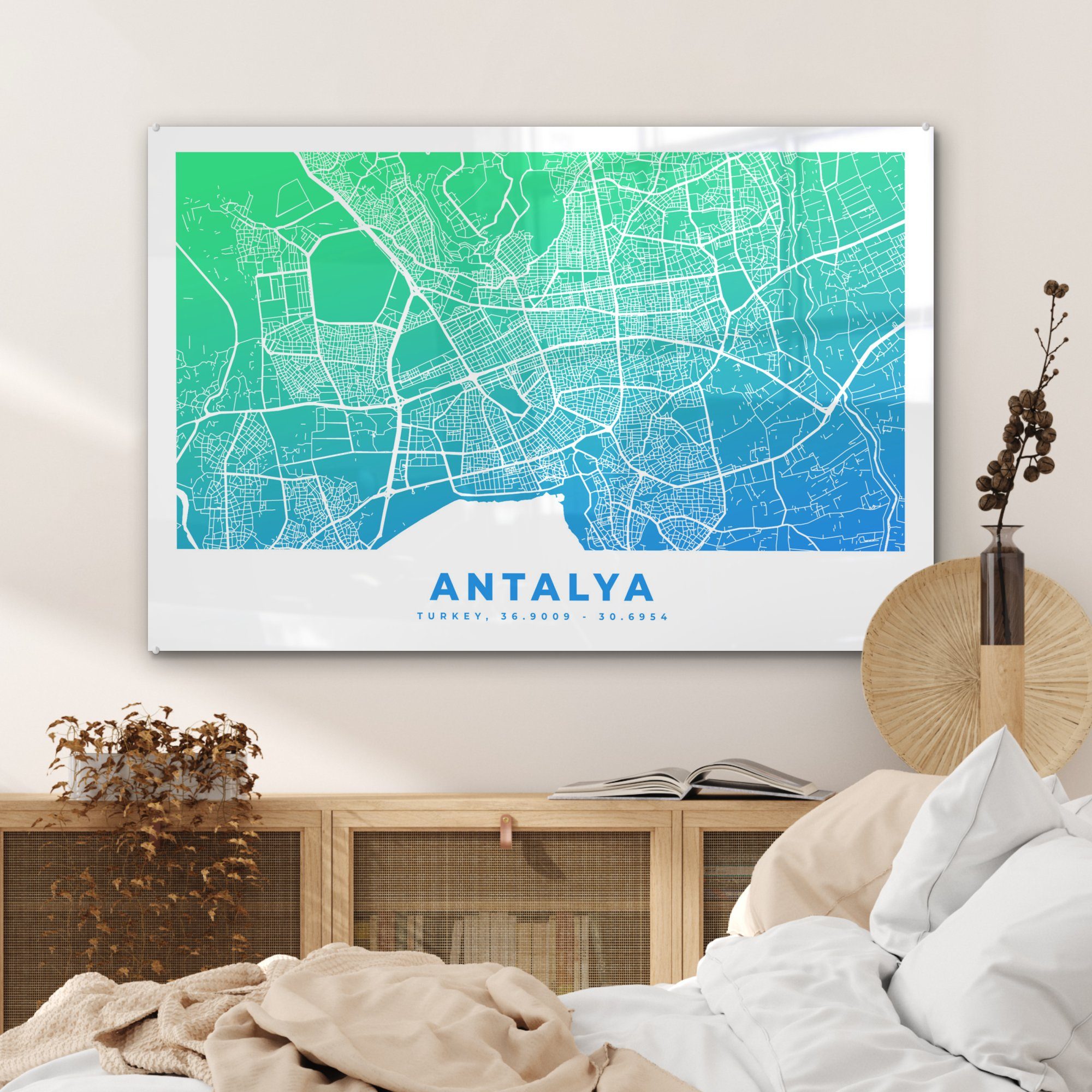 MuchoWow Acrylglasbild Antalya - Türkei Acrylglasbilder - (1 St), Karte, & Wohnzimmer Schlafzimmer
