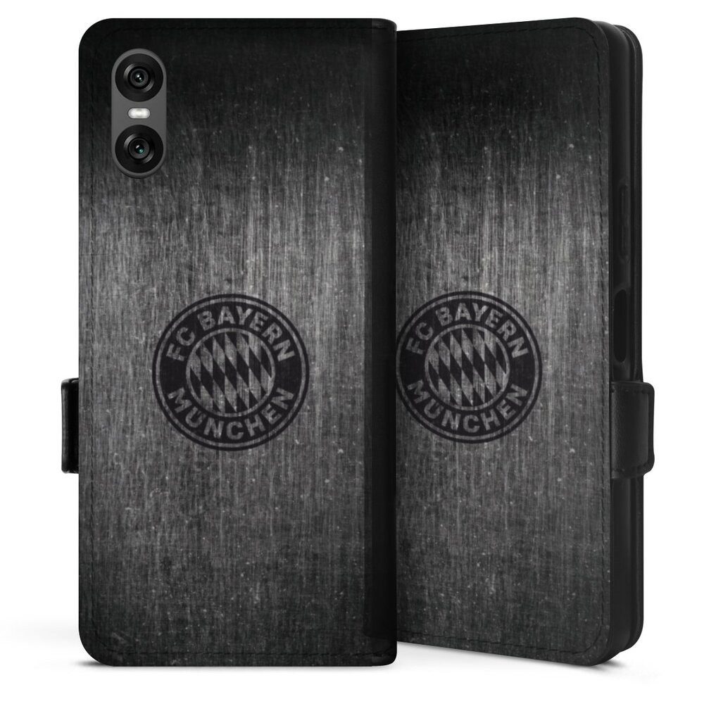 DeinDesign Handyhülle Metallic Look FCB FC Bayern München Metalllook FCB Logo einfarbig, Sony Xperia 10 VI Hülle Handy Flip Case Wallet Cover Handytasche Leder