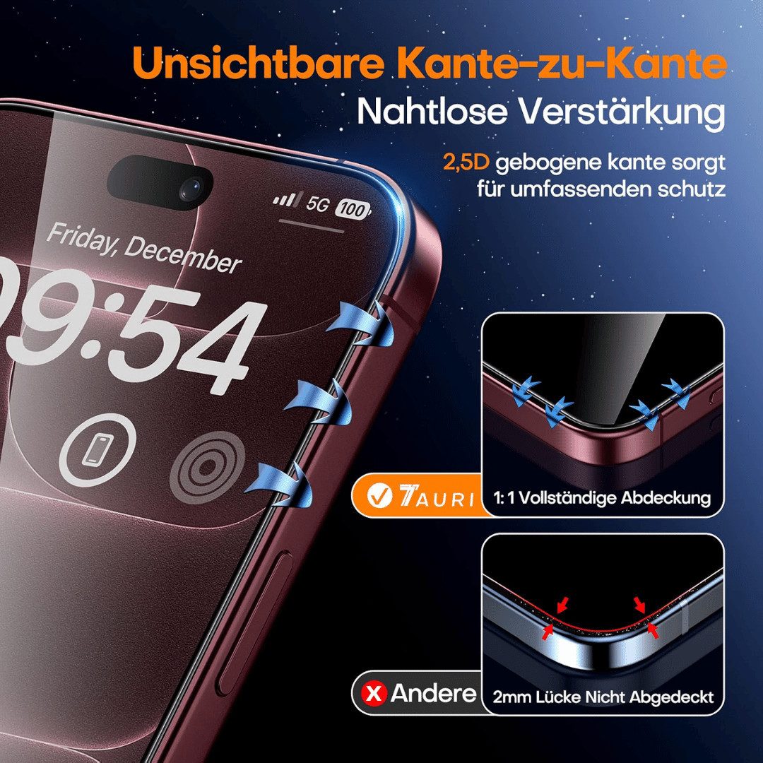 SmartUP Displayschutzglas 2x Schutzglas für Apple iPhone 18 Pro Display Panzerfolie Full Screen für Apple iPhone 18 Pro, 2 Stück, Rundumschutz, passgenaue Verar – Bild 4 von 5