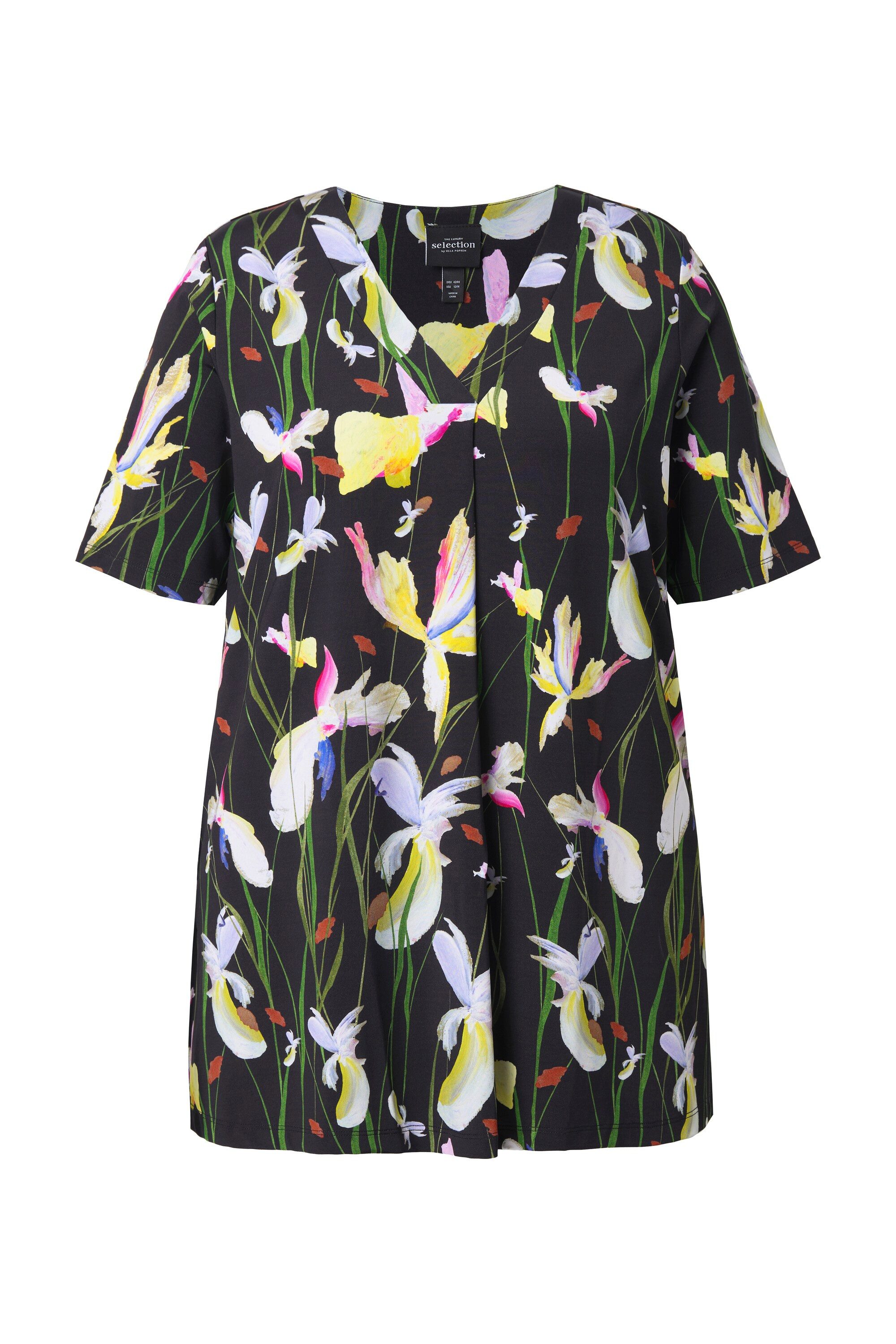 T-Shirt Slinky-Shirt A-Linie Zierfalte V-Ausschnitt