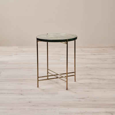 carla&marge Beistelltisch Casting II (Tisch mit gekreuztem Beingestell aus goldfarbenem Eisen und Platte aus massivem Gussglas, 38x50 cm), Couchtisch mit transparenter Glasplatte