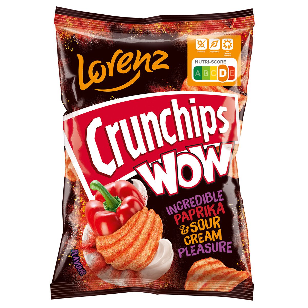 LORENZ Knabberei, Lorenz Crunchips WOW Paprika und Sour Cream geriffelte Chips 110g