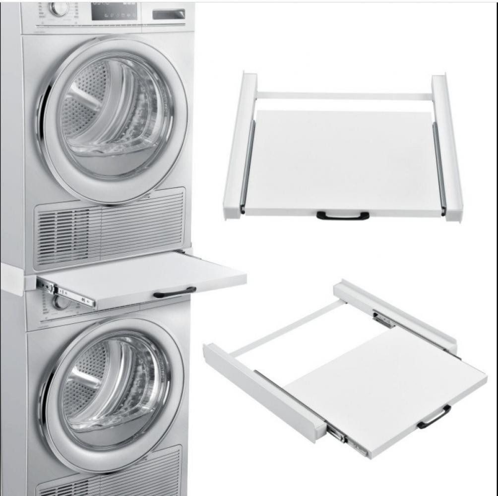 BBG Zwischenbaurahmen Zwischenbaurahmen für Waschmaschine und Trockner mit Ausziehablage (1-St., Waschmaschinen-Verbindungsrahmen 60 x 54 cm,Ablage bis 15 kg belastbar), Stahlrahmen mit Aluminiumprofilen, platzsparende Waschturm-Lösung