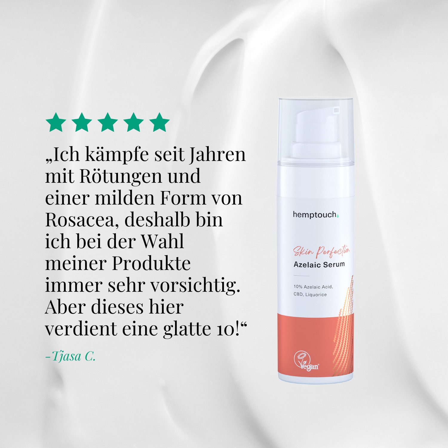 Hemptouch Gesichtsserum Skin Perfection Azelainsäure Serum 10% mit Salicylsäure Mildert Pigmentflecken & sichtbare Unreinheiten, beruhigt empfindliche Haut mit Rötungen
