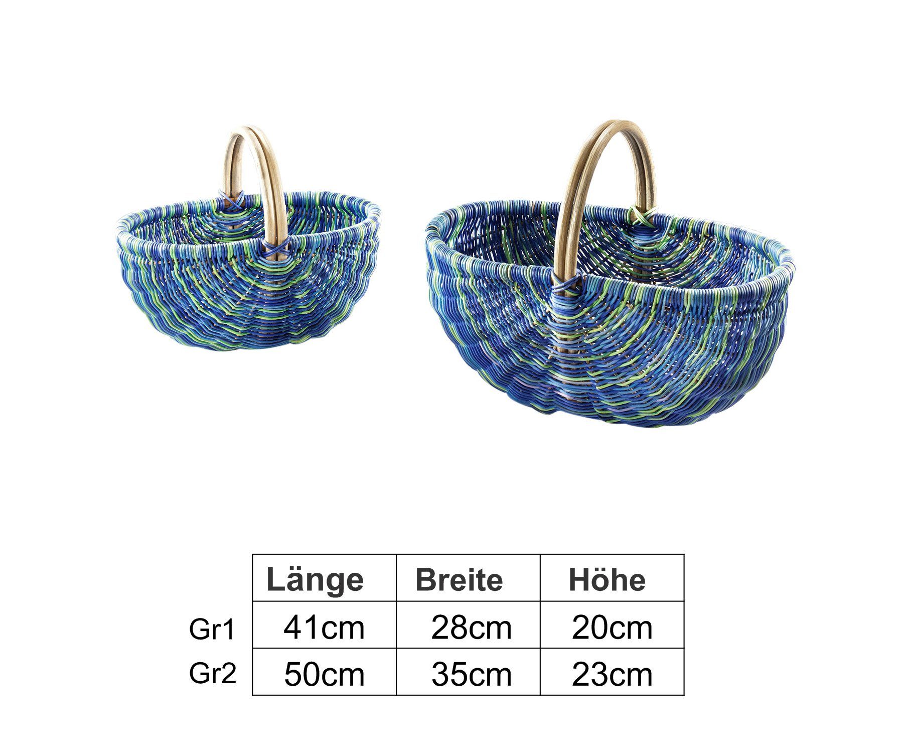 mit Kobolo blau Rattankorb Einkaufskorb S2, 50 l multicolor Korb Henkel