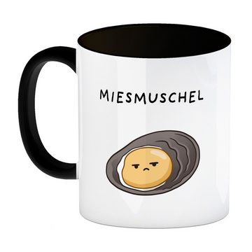 speecheese Tasse Jelly & Friends Muschel Kaffeebecher in schwarz mit Spruch Miesmuschel