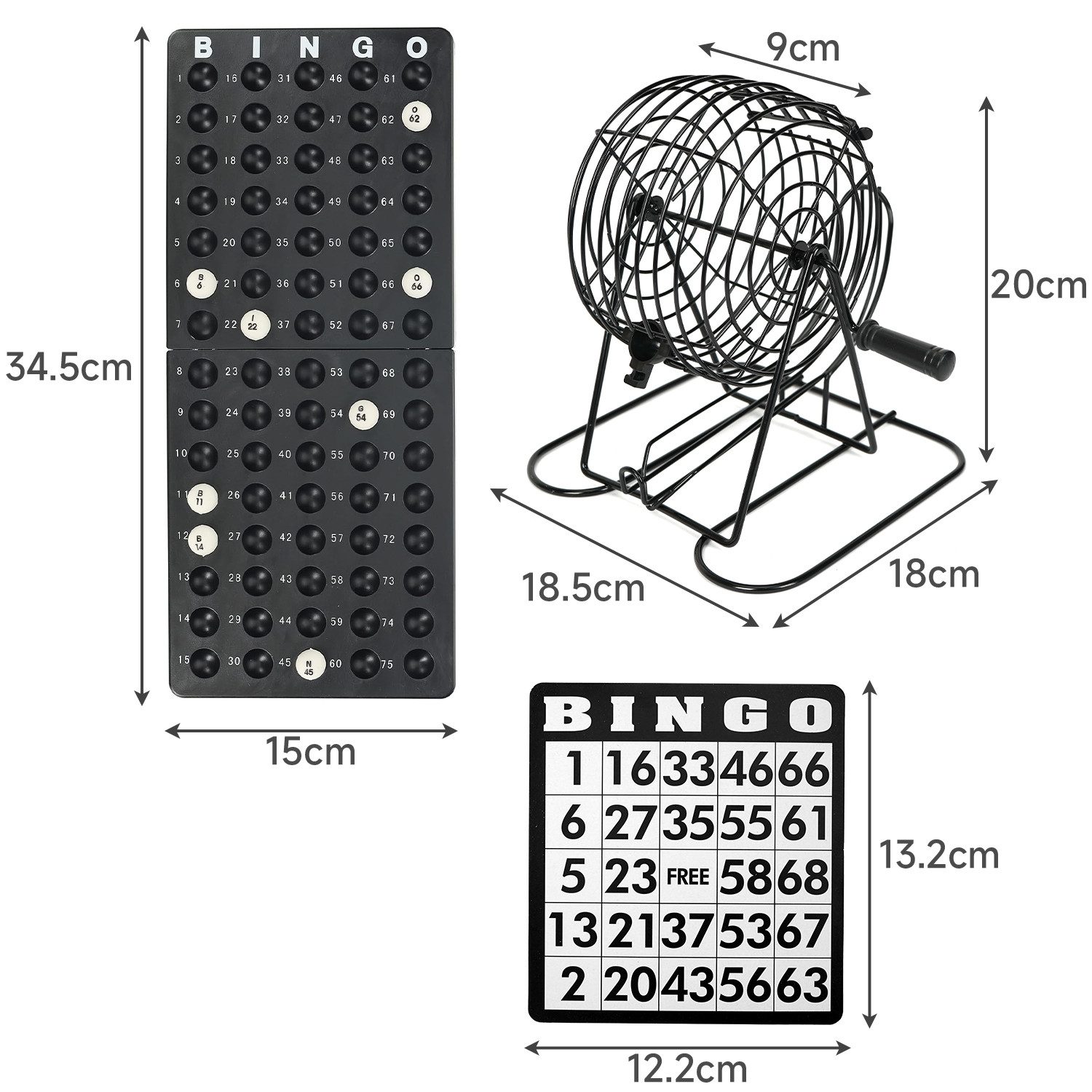 OSTWOLKE Spiel Bingospiel mit Lostrommel Metalltrommel Set 75 Bingo Kugeln