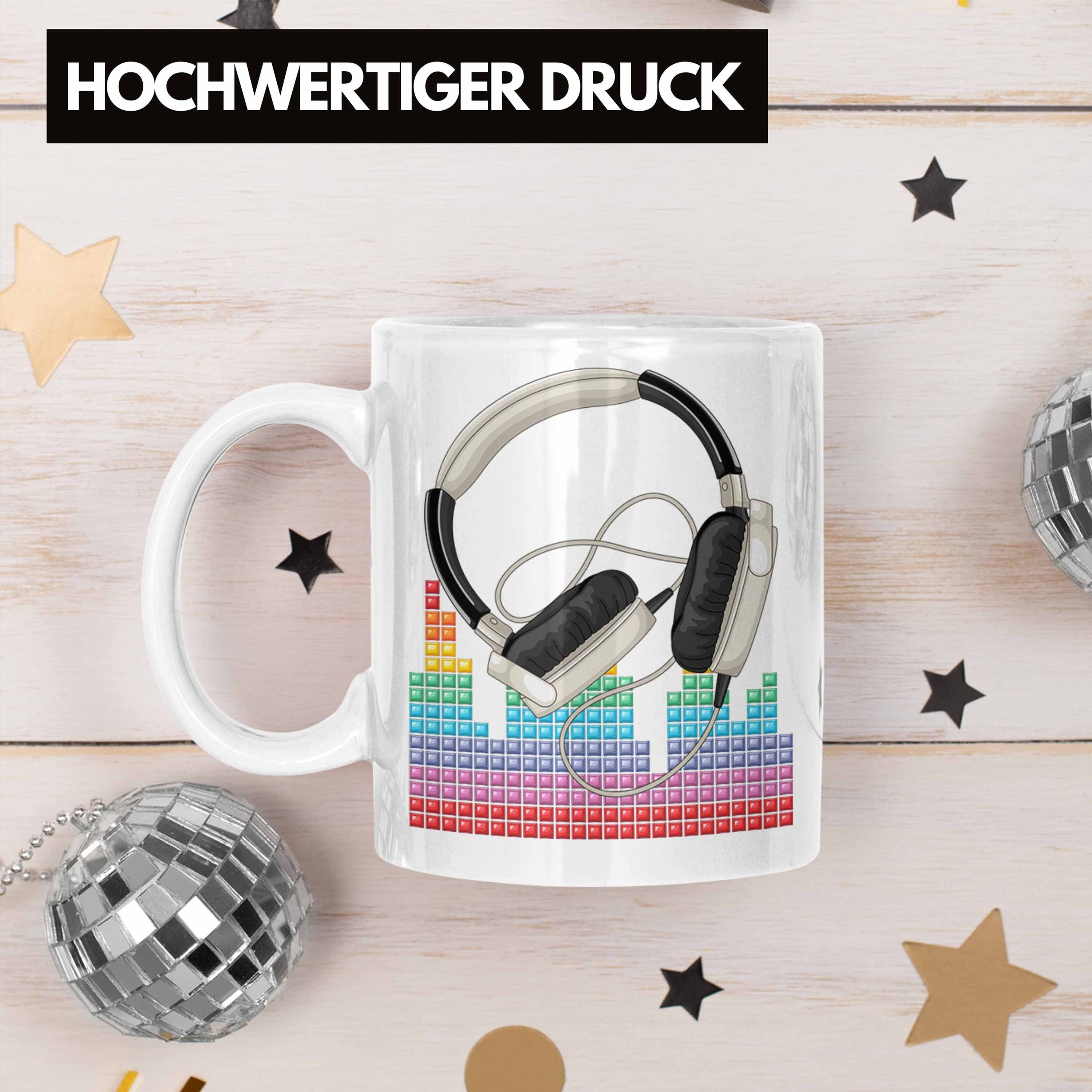 DJ Tasse Weiss Tasse Kaffee-Becher Geschenkidee Grafik für Mischpult Trendation DJ Geschenk