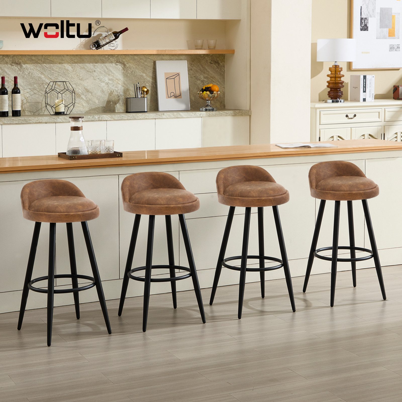 Woltu Barhocker (2 St), Barstuhl Hocker Tresenhocker aus Kunstleder braun günstig online kaufen