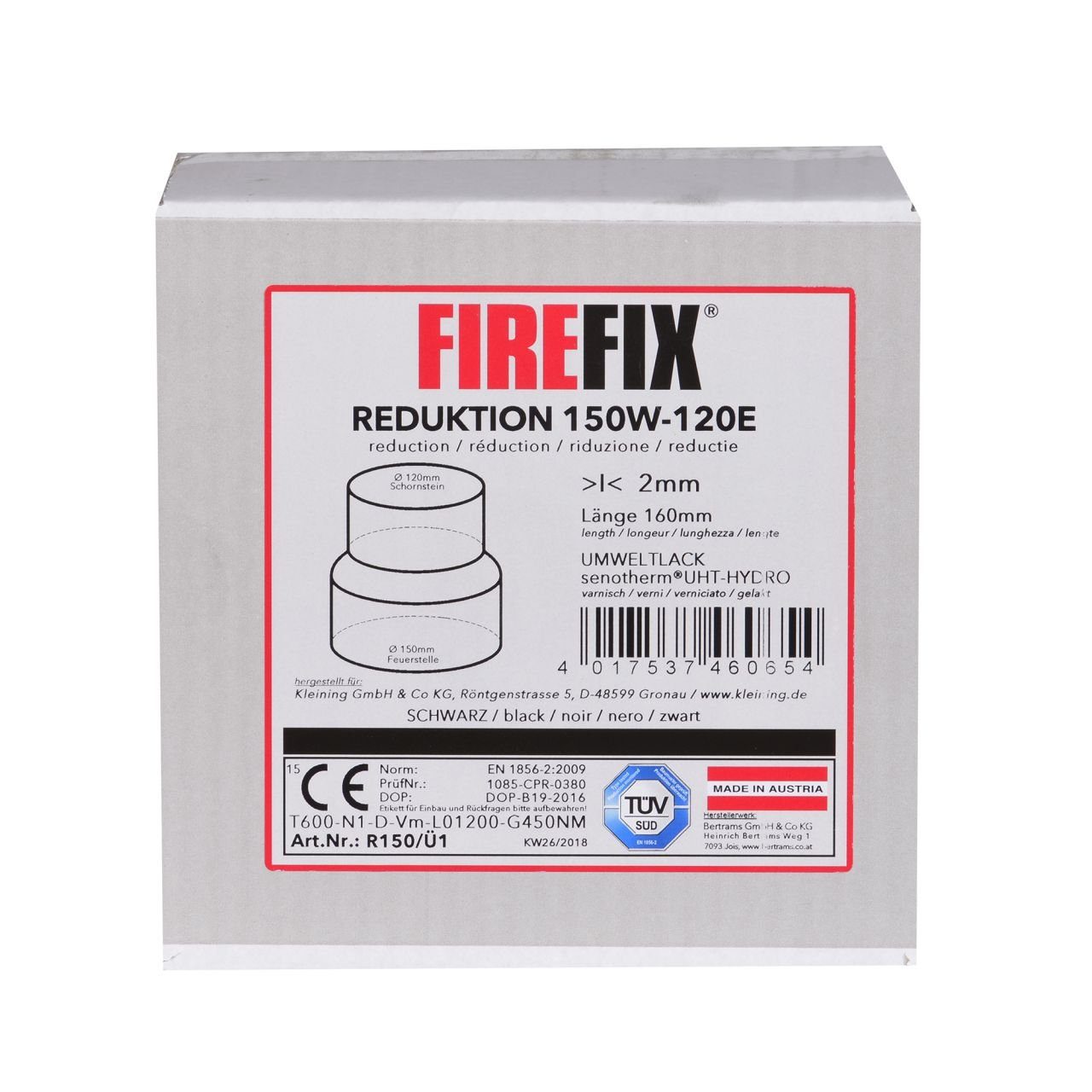 Firefix Ofenrohr FireFix Reduzierstück Ø 150 - 120 mm, schwarz – Bild 2 von 3