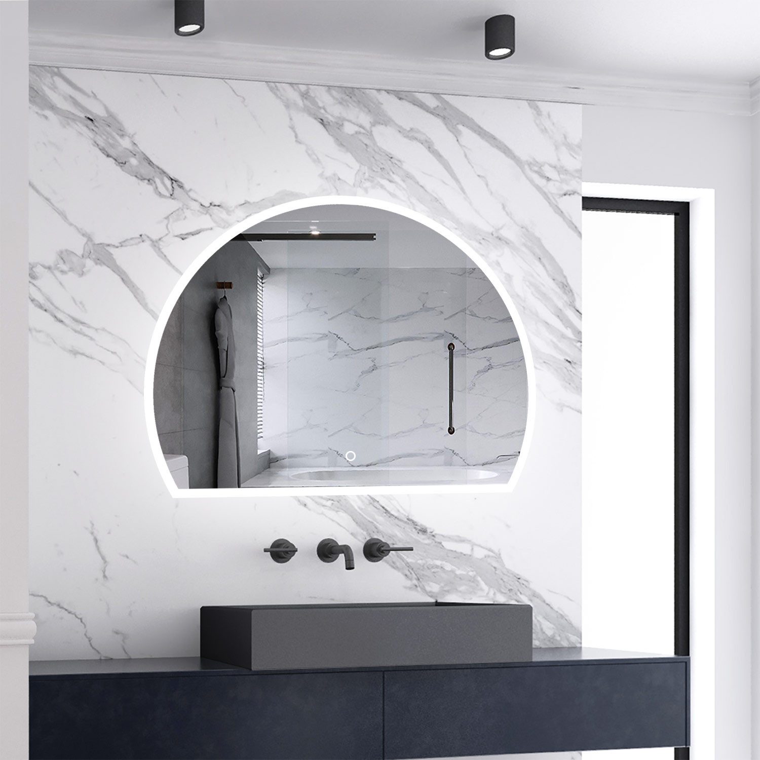 Aica Sanitär Badspiegel Wandspiegel 3/4 Rund Badezimmerspiegel dimmbar, Mem günstig online kaufen