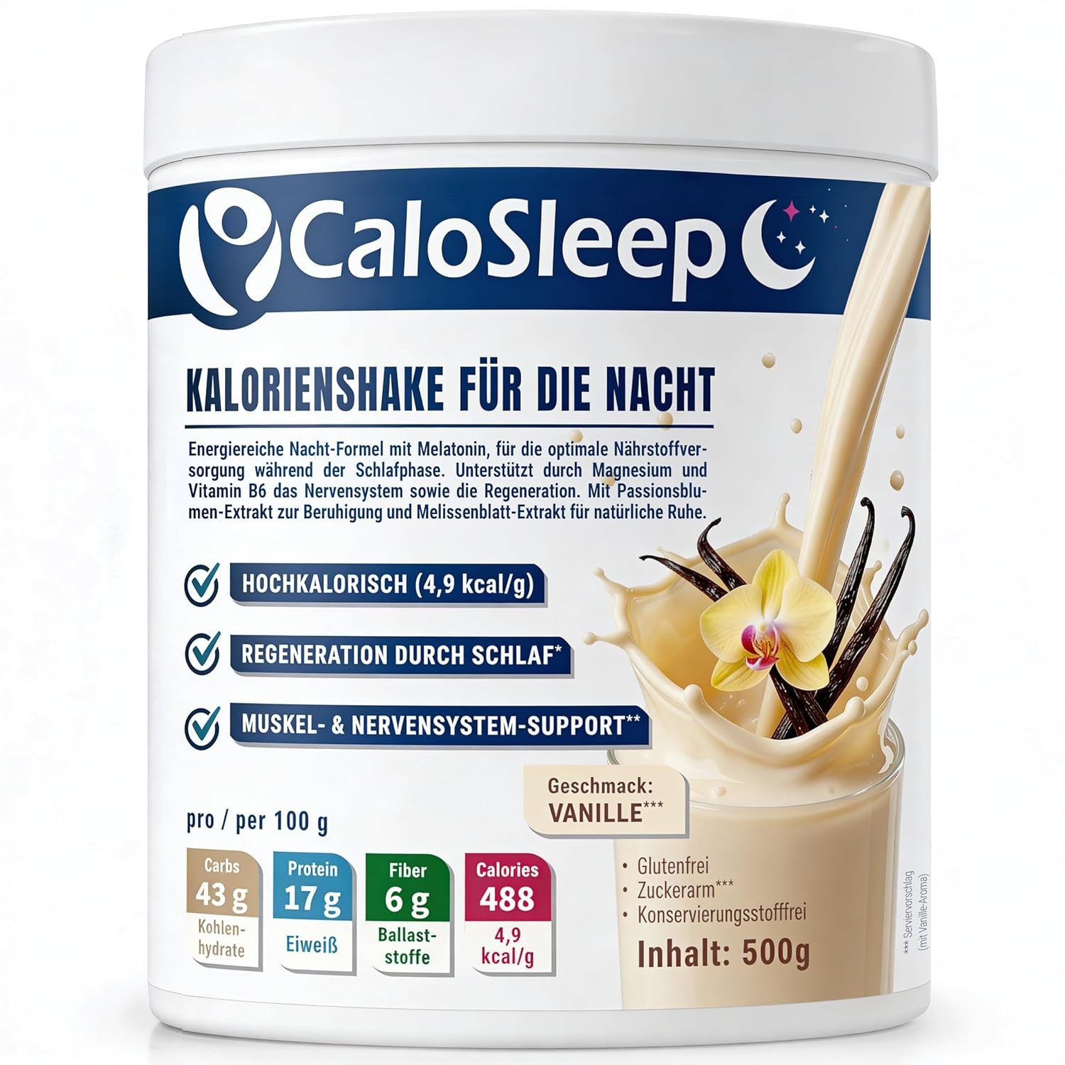 CaloSleep Zunehmen in der Nacht als Shake, hochkalorische Trinknahrung 500g Pulver