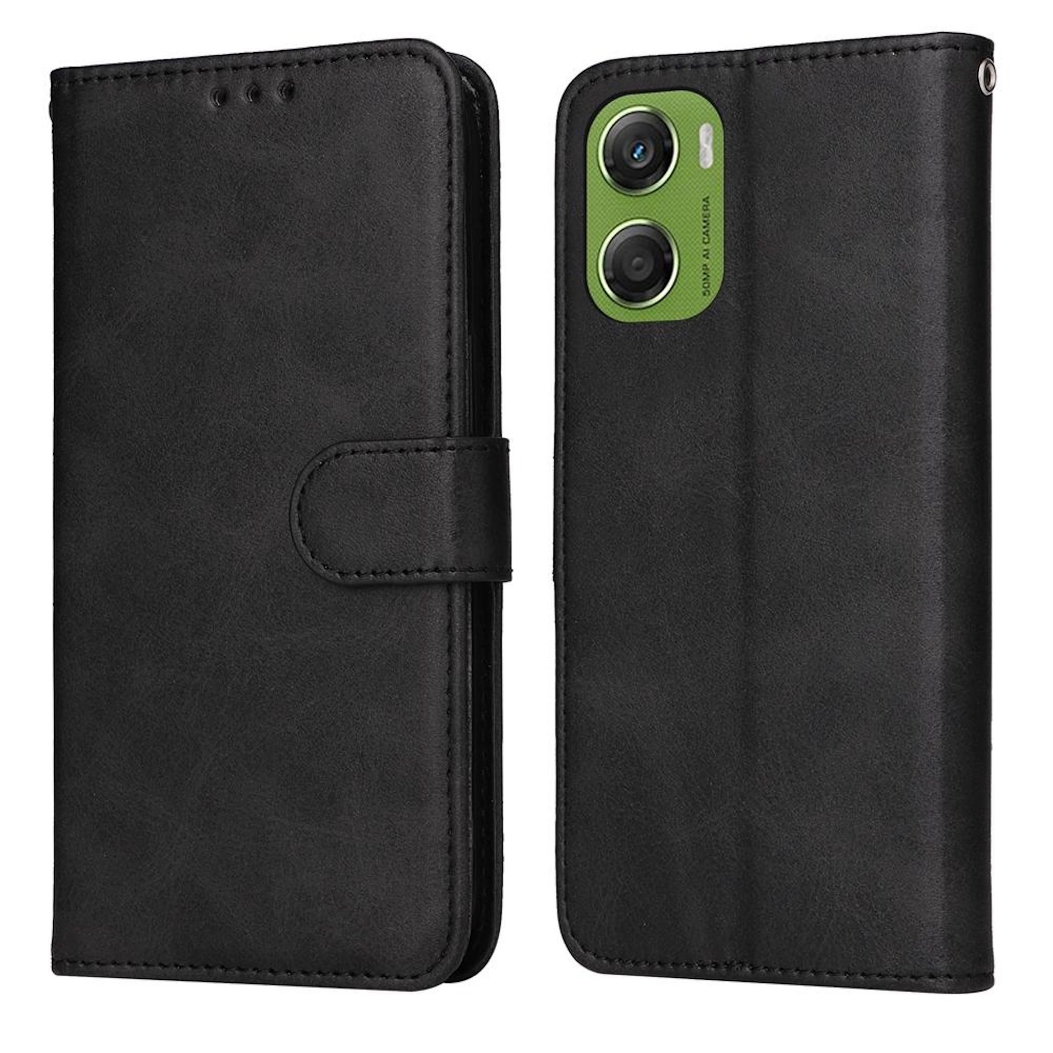 Wigento Smartphone-Hülle Für Motorola Moto G06 4G Classic Flip Kunstleder Wallet Hülle Schwarz, Standfunktion, Kartenfach