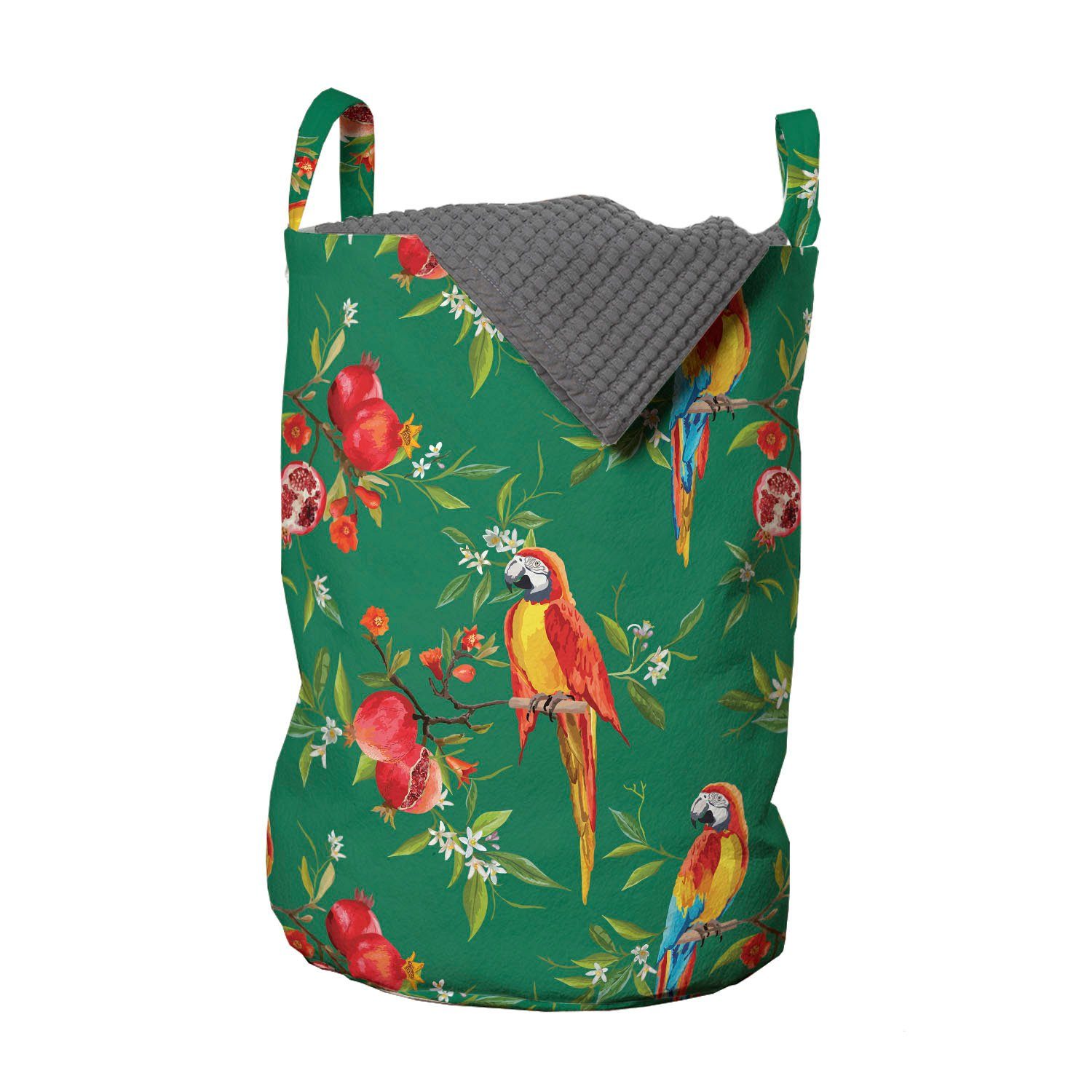 Abakuhaus Wäschesäckchen Wäschekorb mit Griffen Kordelzugverschluss für Waschsalons, Tropisch Exotische Parrot Granatapfel
