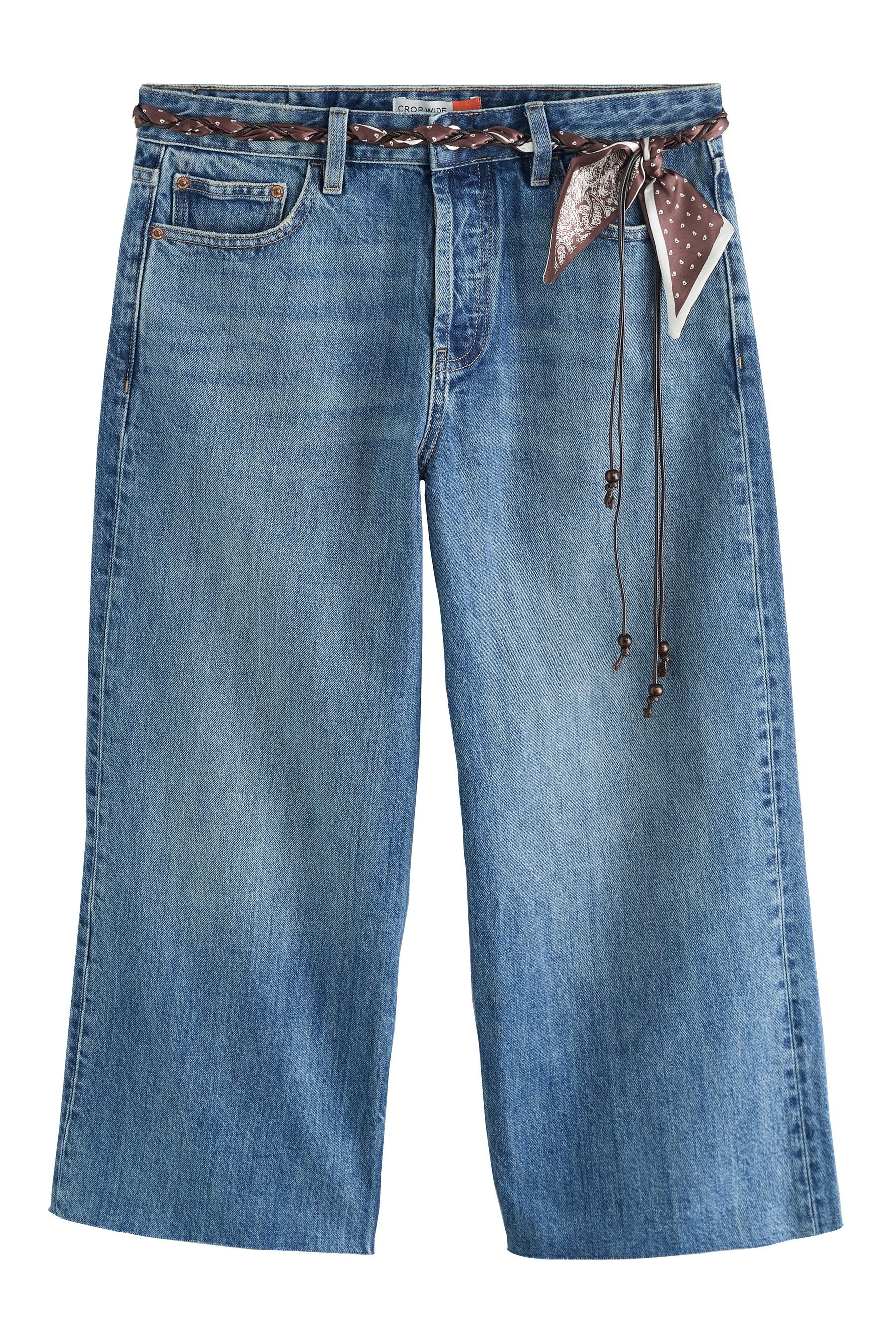 Caprijeans Unversäuberte, verkürzte Jeans mit weitem Bein
