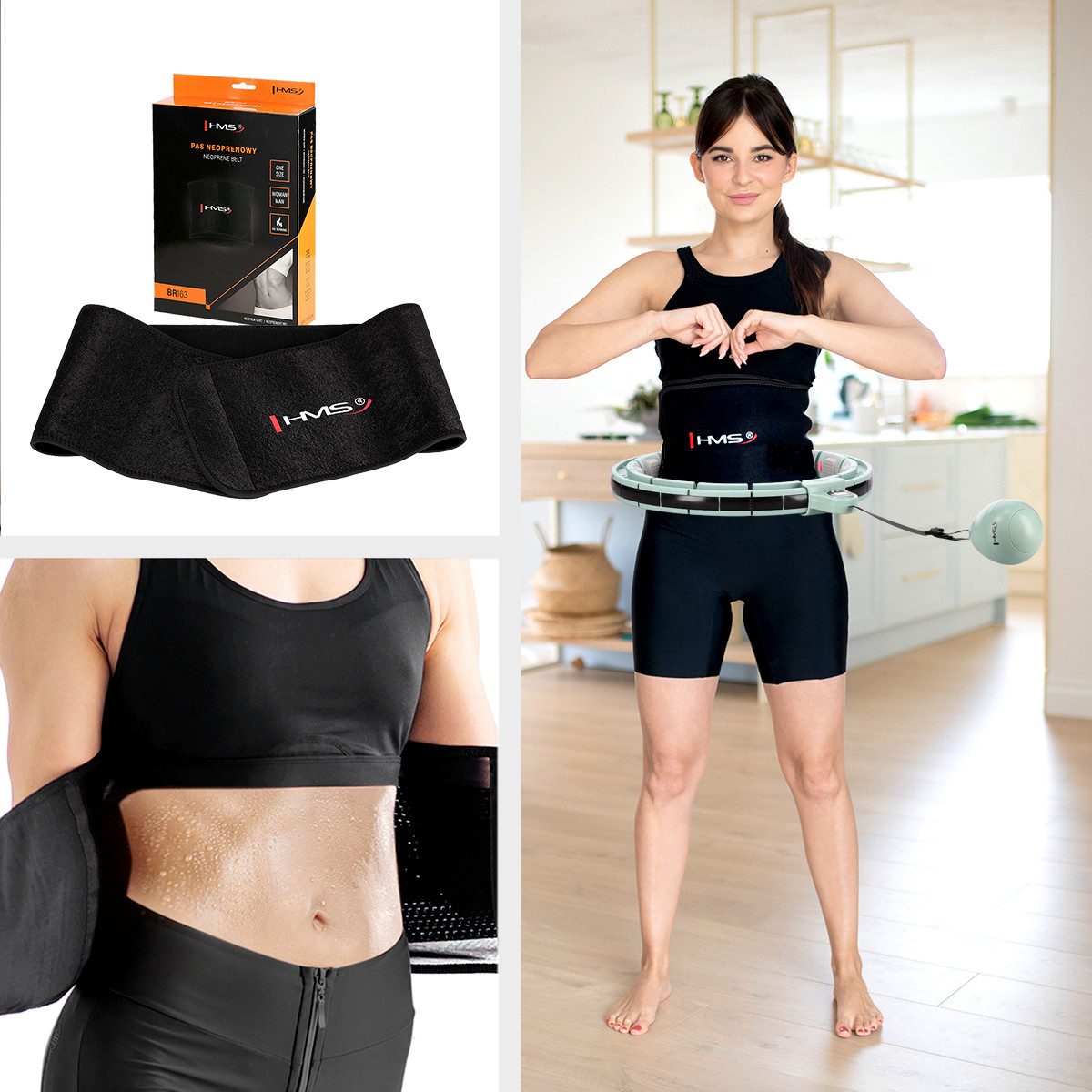 HMS Hula-Hoop-Reifen Hula Hoop mit Gewicht, Zähler & Bauchgürtel Fitnessgerät Fitnessring (Set, Bauchgürtel, Hula Hoop Reifen), MIT MAGNETEN UND ZÄHLER + SLIMMING-GURT