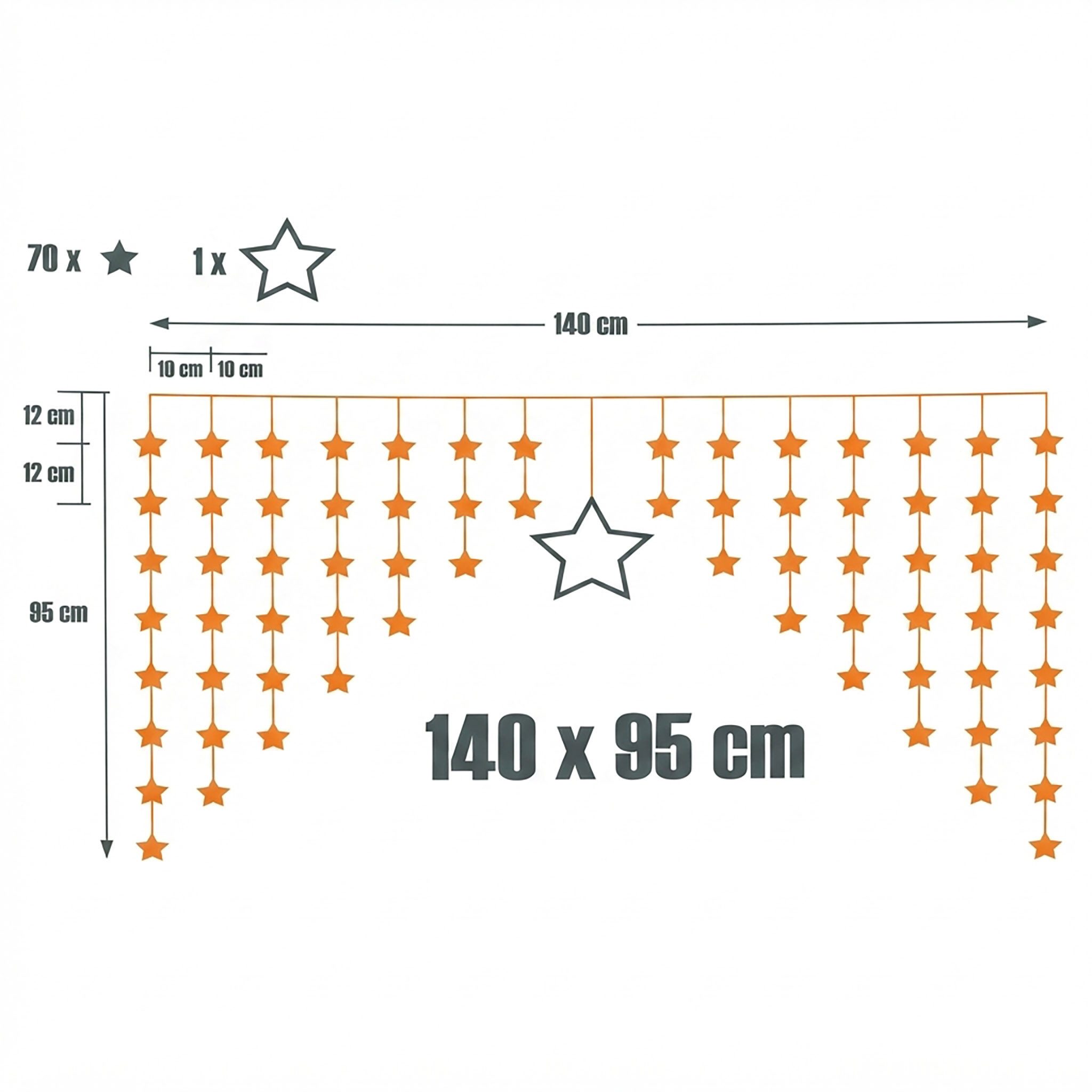 Spetebo Lichtervorhang LED Sternen Lichtervorhang warm weiß - 140 cm, 90-flammig, Deko Lichterkette mit 90 LED für Innen und Außen – Bild 4 von 5
