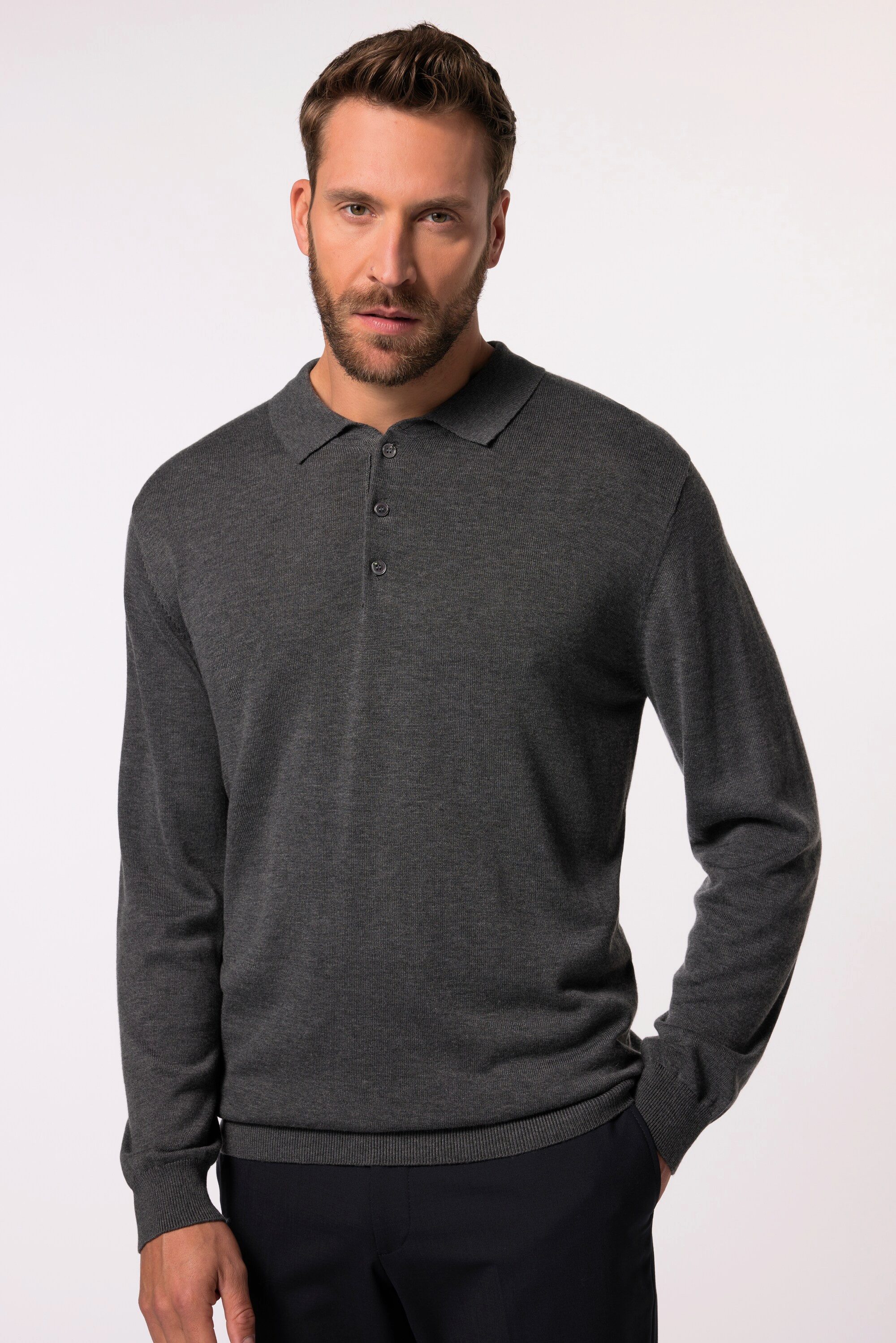 Rundhalspullover Strick-Poloshirt FLEXNAMIC® Langarm Merino-Mix
