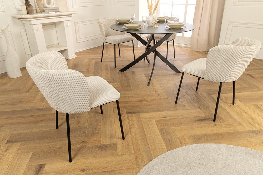 riess-ambiente Esszimmerstuhl LYON beige/schwarz - Cord-Bezug, Metall, Scandi, Polster, gemütlich (Einzelartikel, 1 St), Retro trifft Modern - ideal für Wohn- und Esszimmer oder Küche