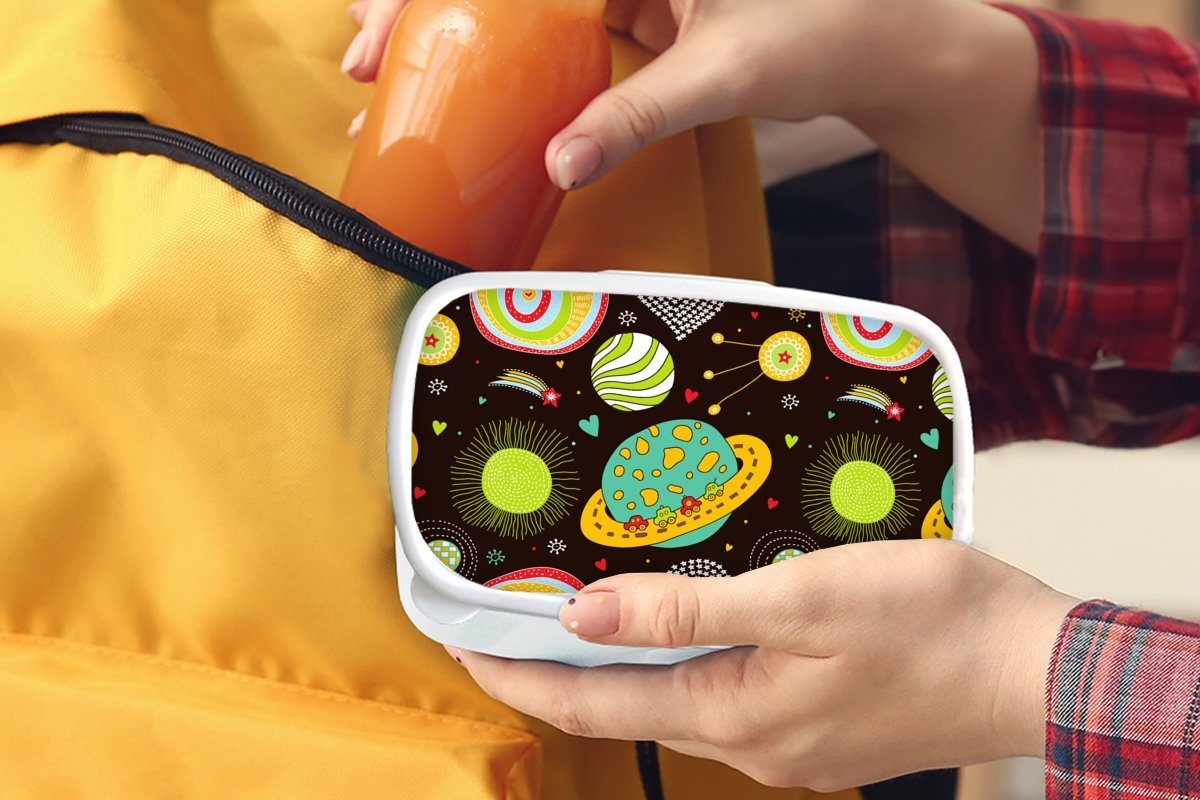 für - Planeten Brotdose, Jungs und MuchoWow weiß Jungen für Lunchbox Weltraum Mädchen Kinder, Brotbox - - Muster Kinder - Erwachsene, (2-tlg), - und Kinder Kunststoff,