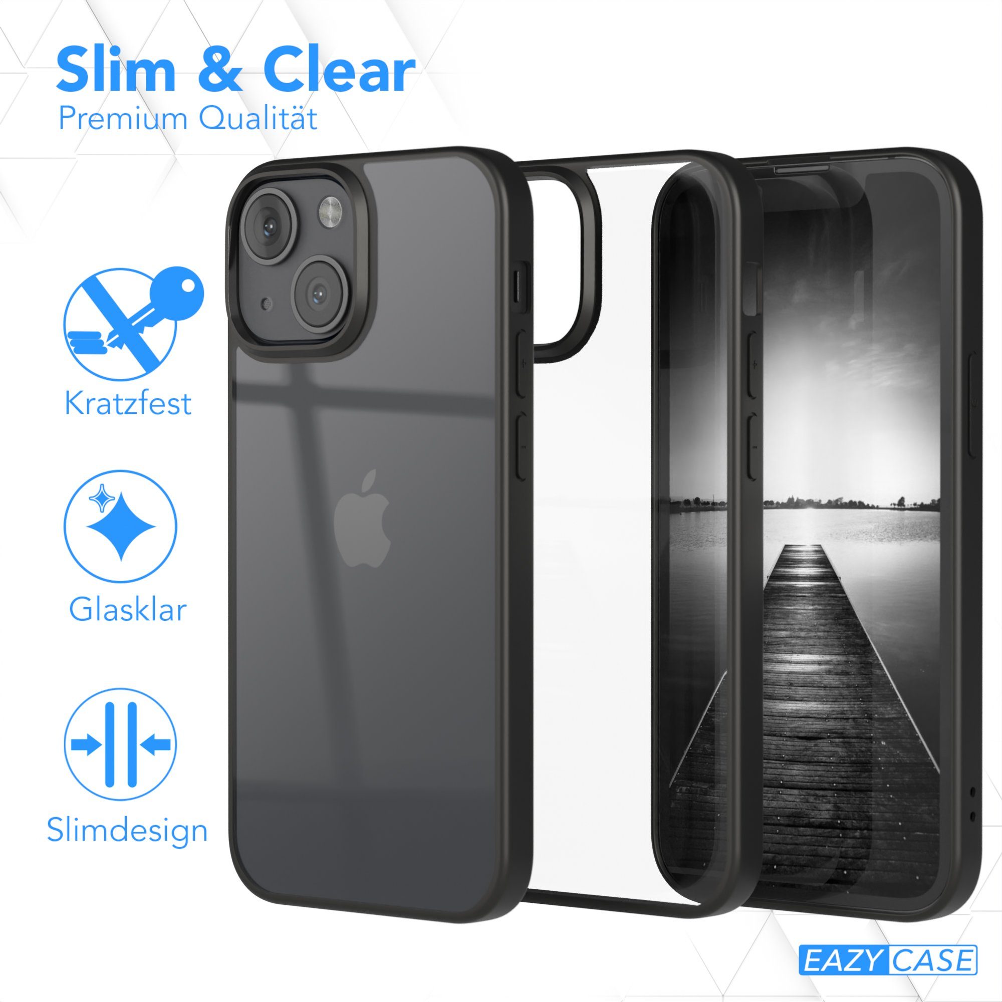 EAZY CASE Handyhülle Bumper Case für Apple iPhone 13 Mini / 12 Mini 5,4 Zoll, Hülle Durchsichtig kratzfest Back Cover mit Displayschutz Schwarz