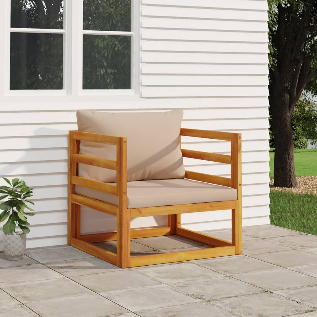 vidaXL Gartensessel, Outdoor Sessel mit Kissen Taupe Massivholz Akazie