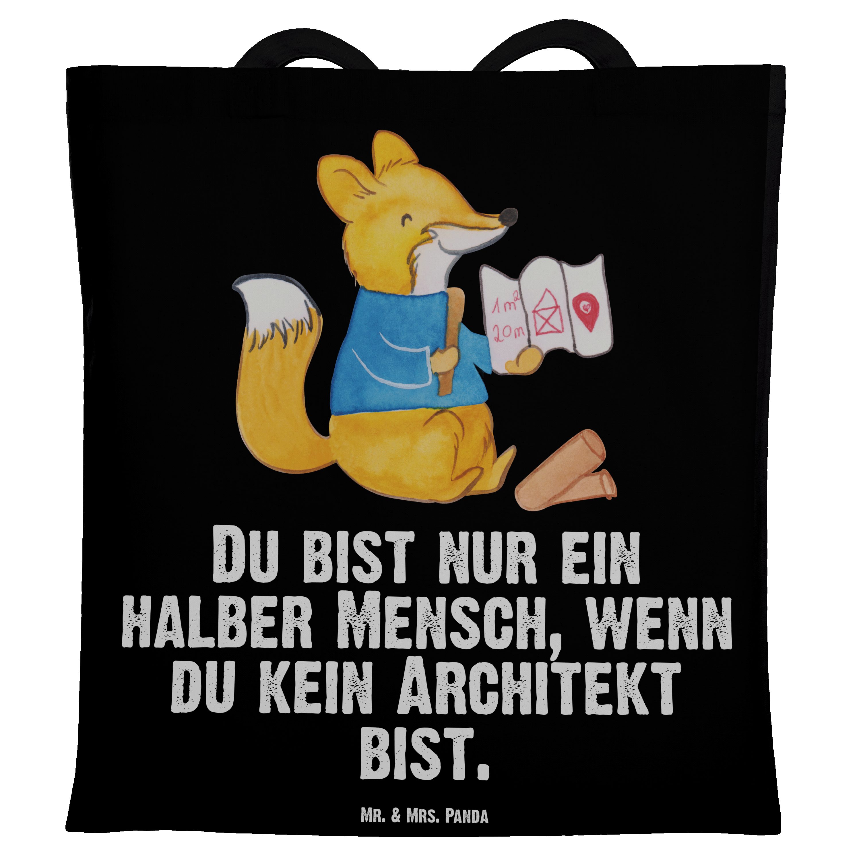 Mr. & Mrs. Panda Tragetasche Architekt mit Herz - Schwarz - Geschenk, Ausbildung, Einkaufstasche, (1-tlg) | Canvas-Taschen