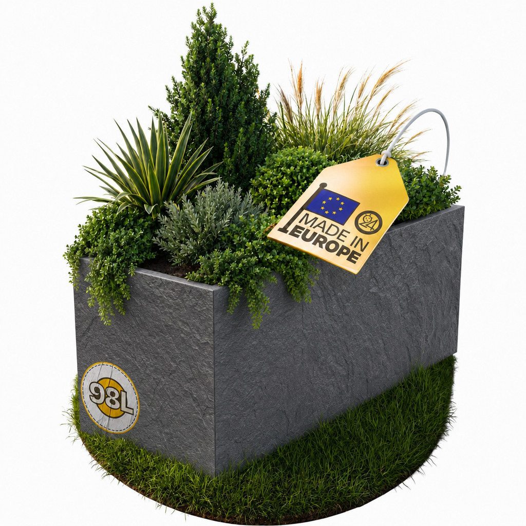 ONDIS24 Pflanzkübel Blumenkübel Blumentopf Vulkan 100cm Vulkan/Basalt Optik, mit Wasserspeicher Pflanzenkasten winterfest, 100 x 40 x 43,5 (H) cm