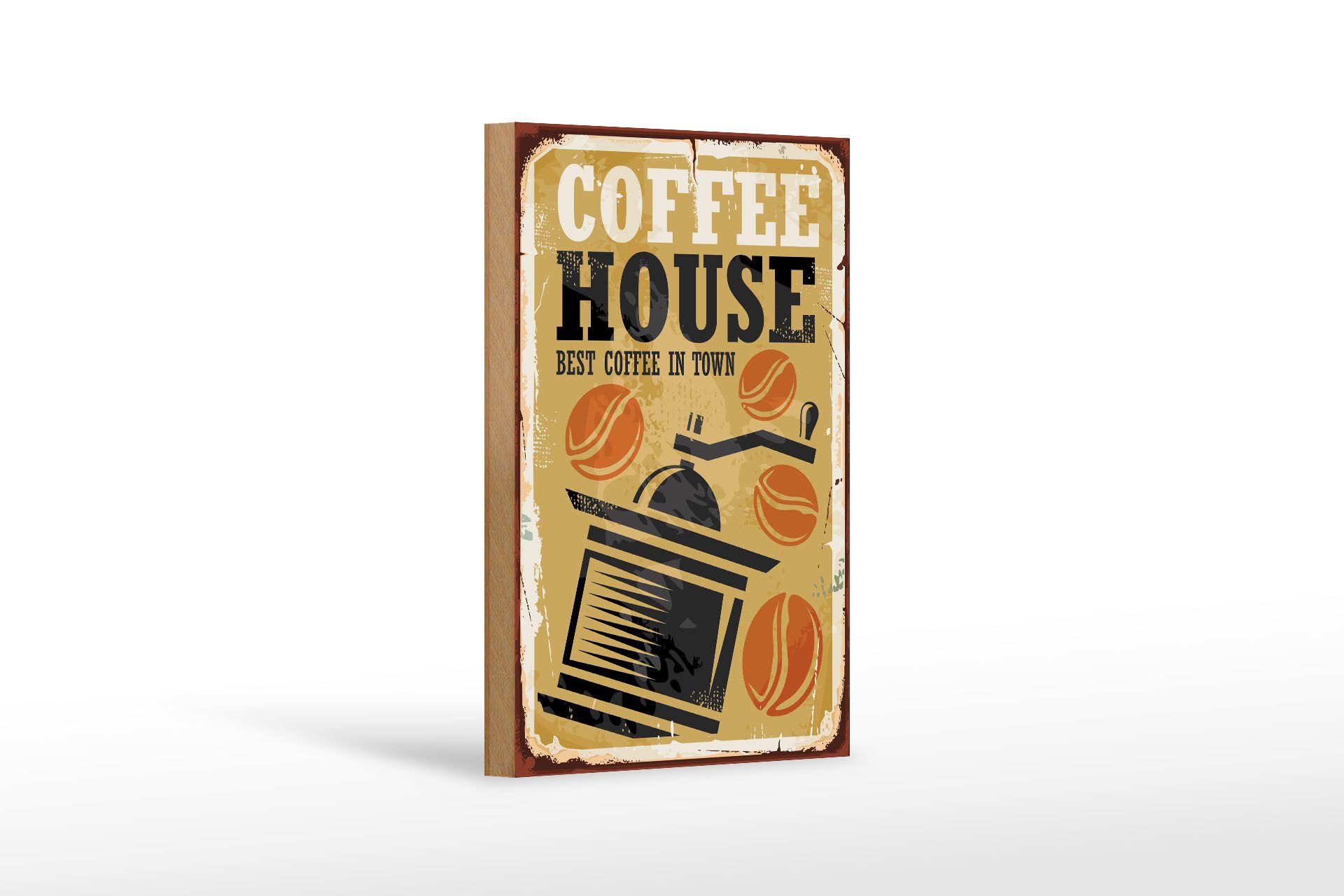 Holzbild Vintage 12x18 cm Kaffee Coffee best in town