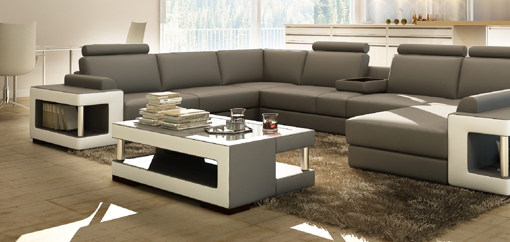 Xlmoebel Couchtisch Eleganter Glastisch mit Lederdetails für stilvolles Wohnen (Couchtisch 5080Couchtisch), Hergestellt in Europa