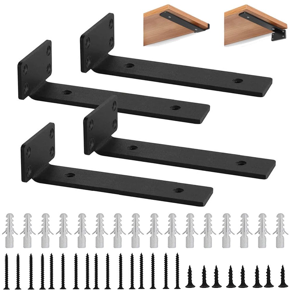 TUWENA Wandregalhalter 4 Stück Regalhalterung, Schwerlastträger unterstützung DIY (5mm dick), 4-tlg., 90Grad Regal Halterung Wandregal Halterung, Metallwinkel mit Schrauben