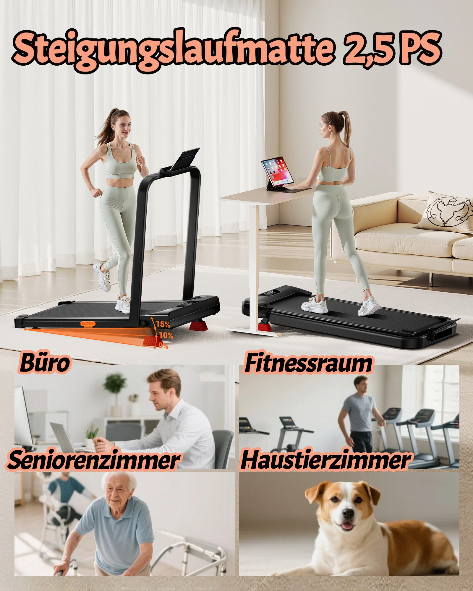 UMAY Laufband Für Zuhause Laufbänder (mit Bürstenlosem Motor, Walking Pad mit Steigung max. Belastung 136 kg)