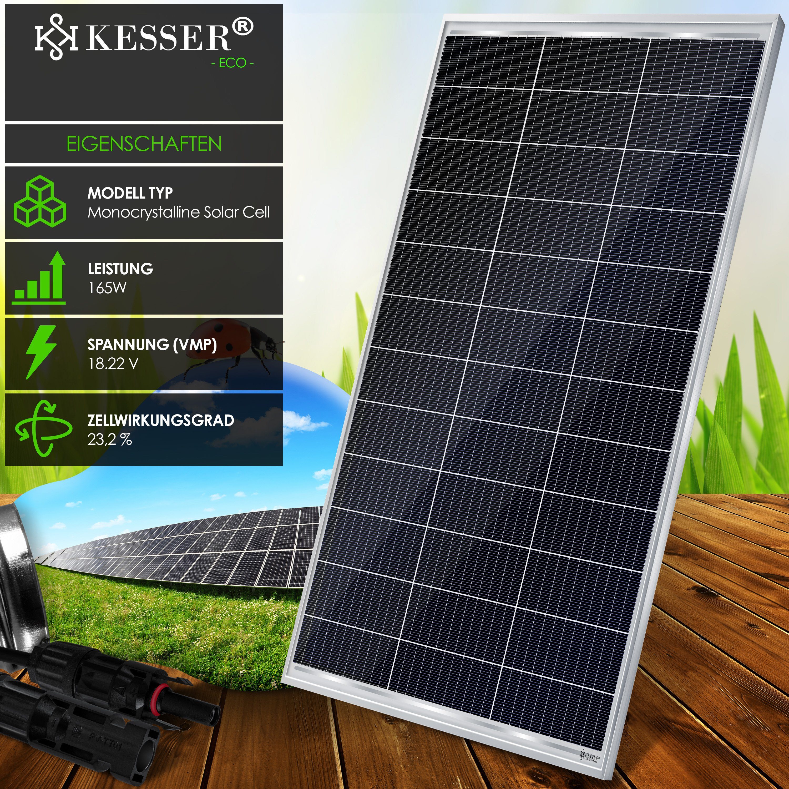 KESSER Solarmodul, (1-St), Solarpanel Monokristallin 18V Photovoltaik Solaranlage PV Anlage