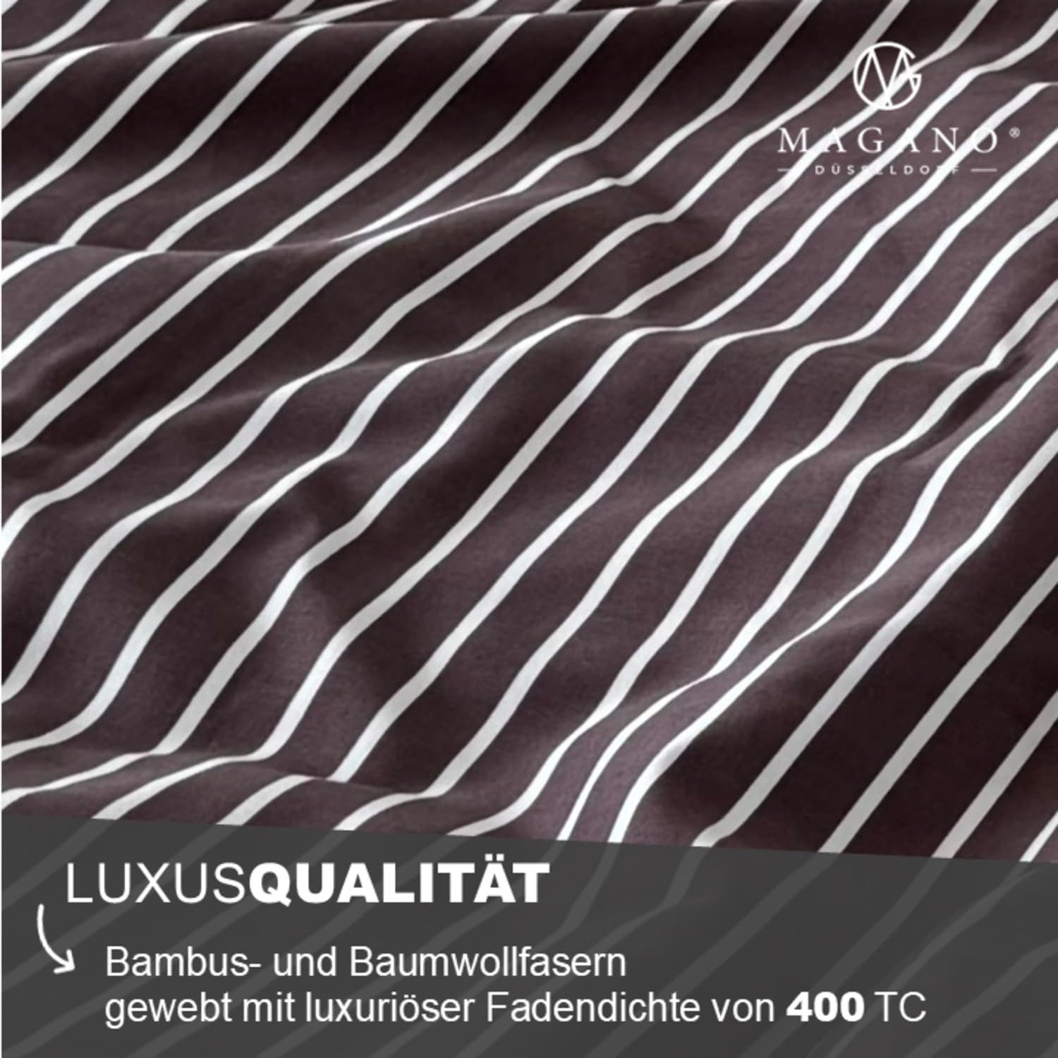MAGANO Spannbettlaken, Luxus Streifen Bettlaken aus Bambus & Baumwolle Satin, Gummizug: rundum, 400 TC Luxusqualität, Hypoallergen, Thermoregulierend