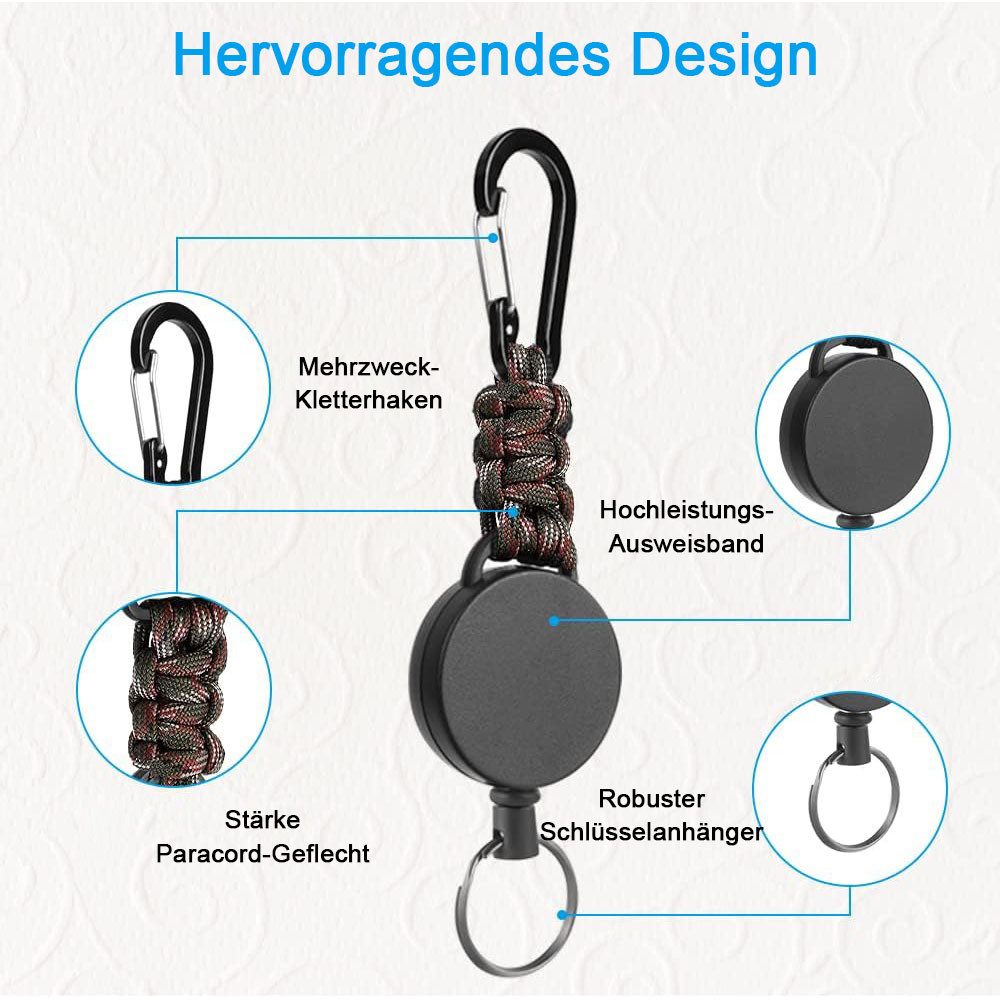 TUWENA Schlüsselanhänger Einziehbarer Schlüsselring 3 Stk, Karabiner-Ausweisclip (3-tlg)