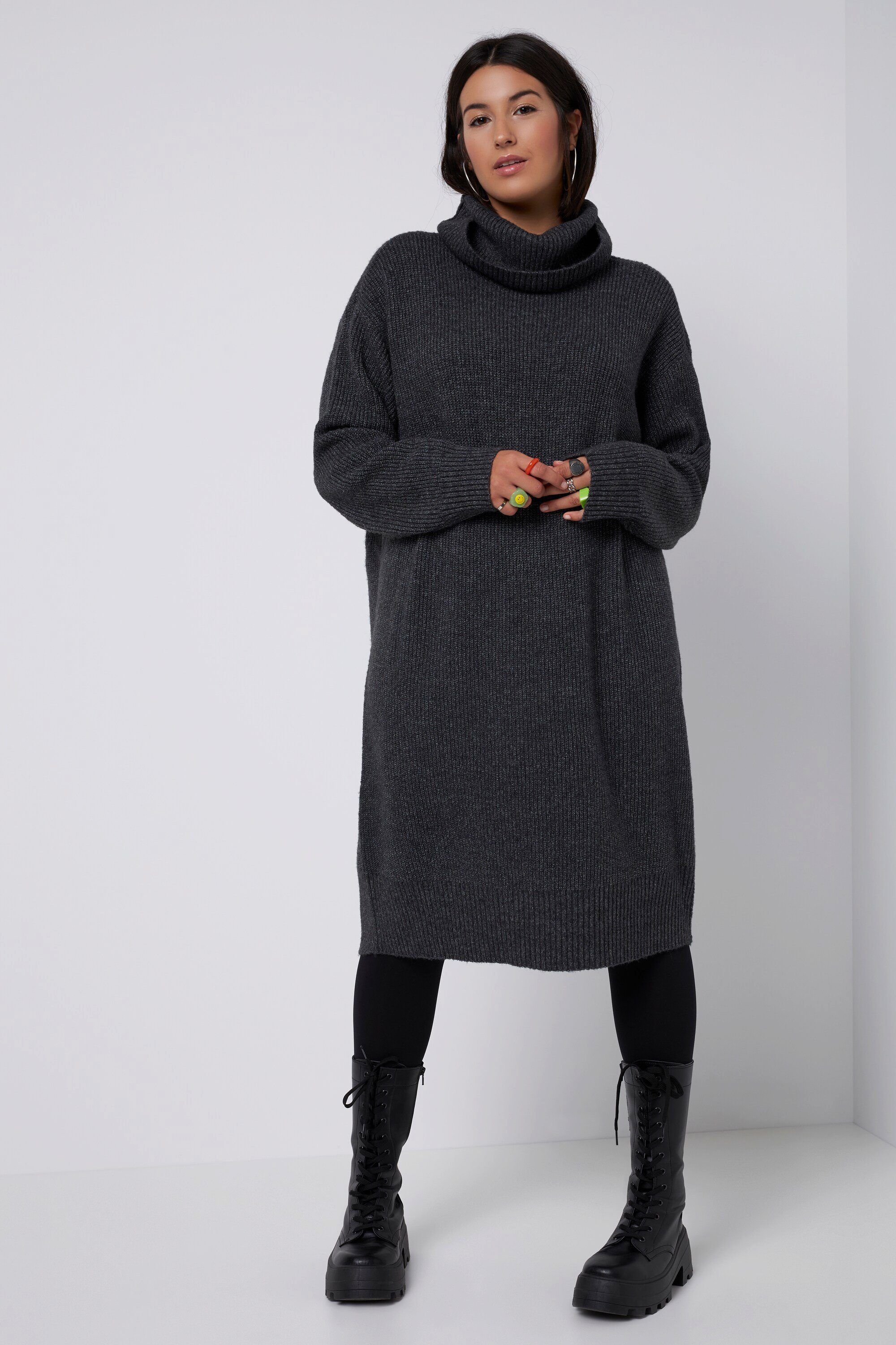 Saodimallsu Damen Strickkleid Oversized Mit Rollkragen - Weihnachtskleid Mit Laternenärmeln