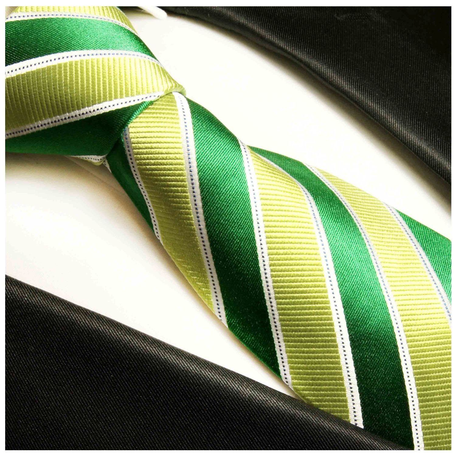 Seide 2-St., Krawatte (Set, mit Seidenkrawatte Tuch Paul hellgrün Krawatte Einstecktuch) 100% grün (8cm), gestreift mit Breit 262 Herren Malone