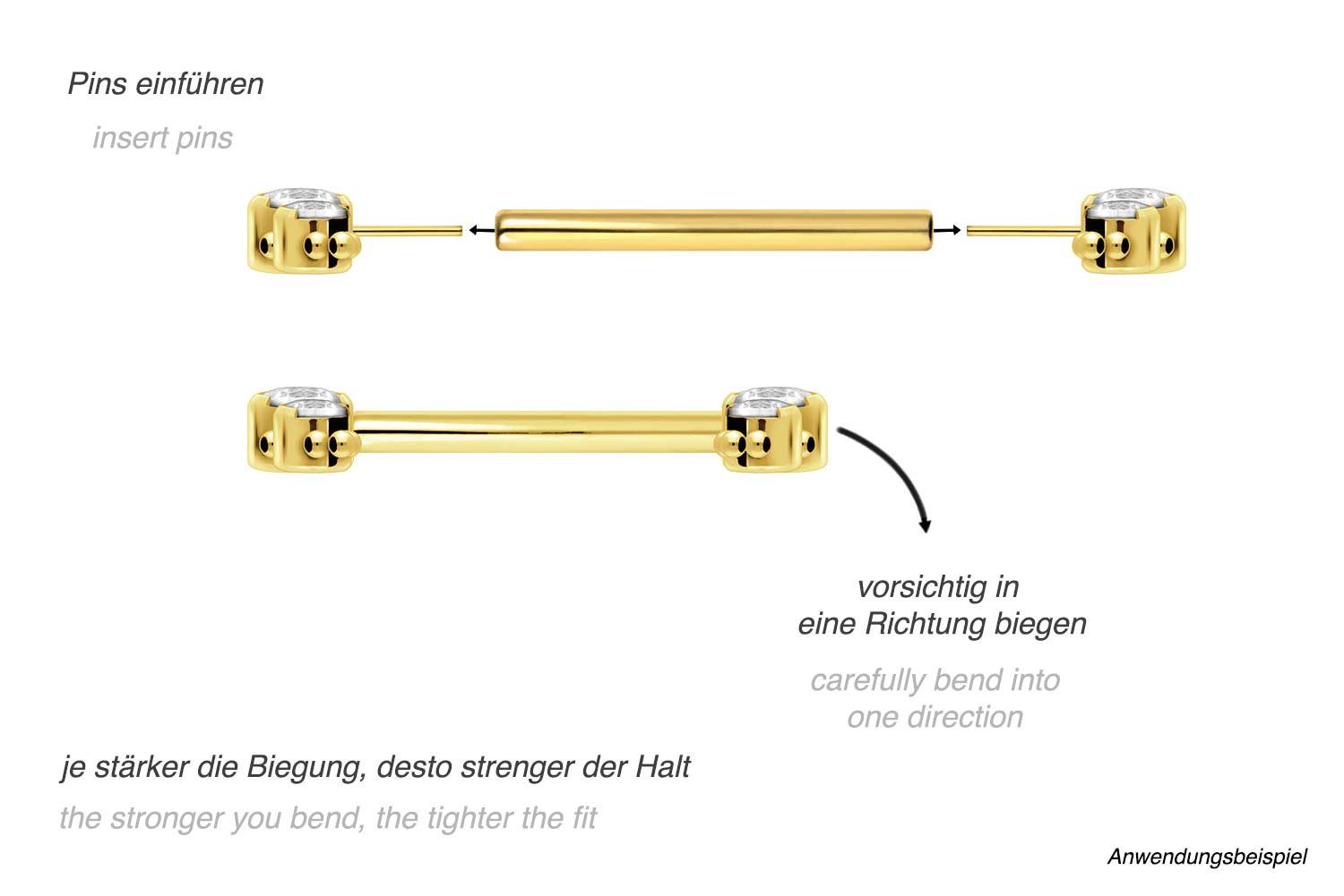 PIERCINGLINE Brustwarzenpiercing Titan Barbell mit Push Fit 3 KRISTALLE + KUGELN (Barbells, 1-tlg)