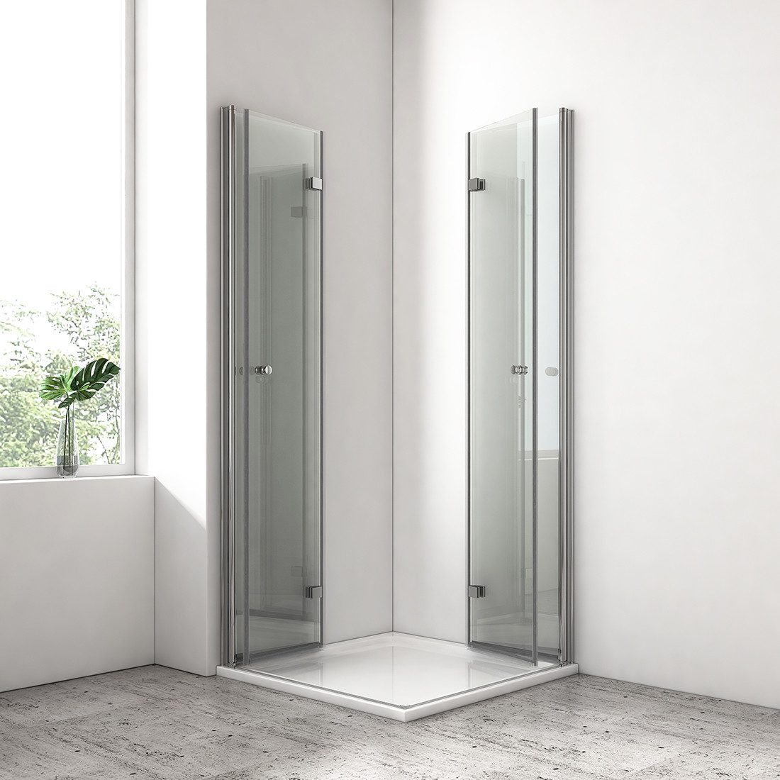 EMKE Eckdusche Faltbare Duschkabine mit Falttür und Eckeinstieg, Duschwand Höhe 185cm, BxT: 75x75 cm, Sicherheitsglas, set, 2-tlg., Duschabtrennung 6mm ESG Nano Glas Hebe-Senk Mechanismus Falttür Chrom
