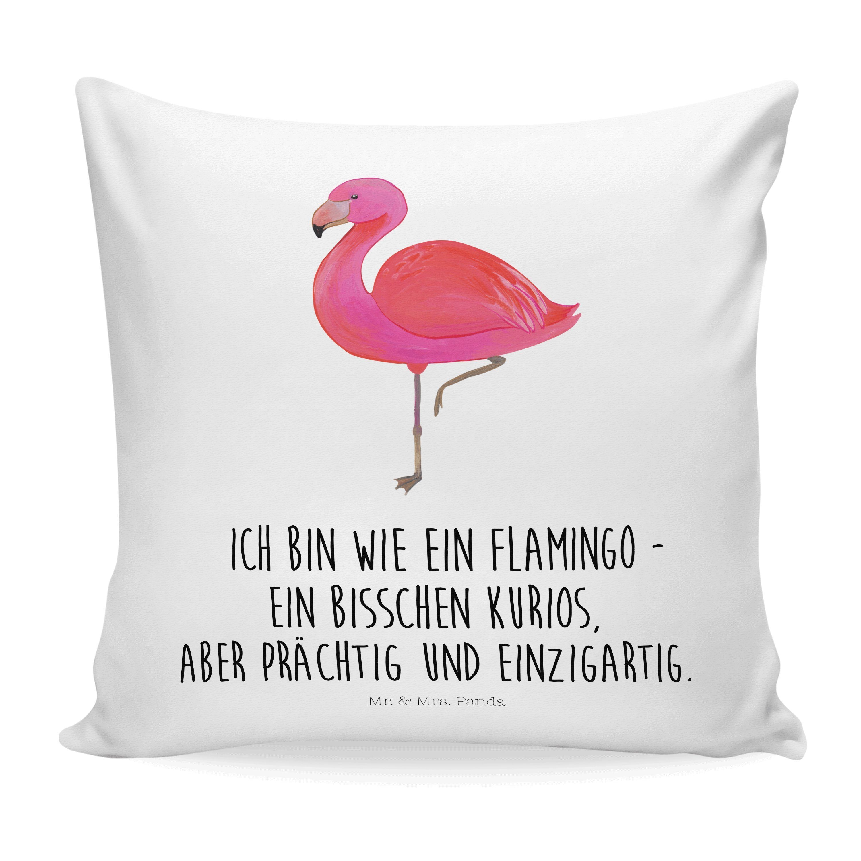 Mr. & Mrs. Panda Dekokissen Flamingo classic - Weiß - Geschenk, Dekokissen, Stolz, Motivkissen, K