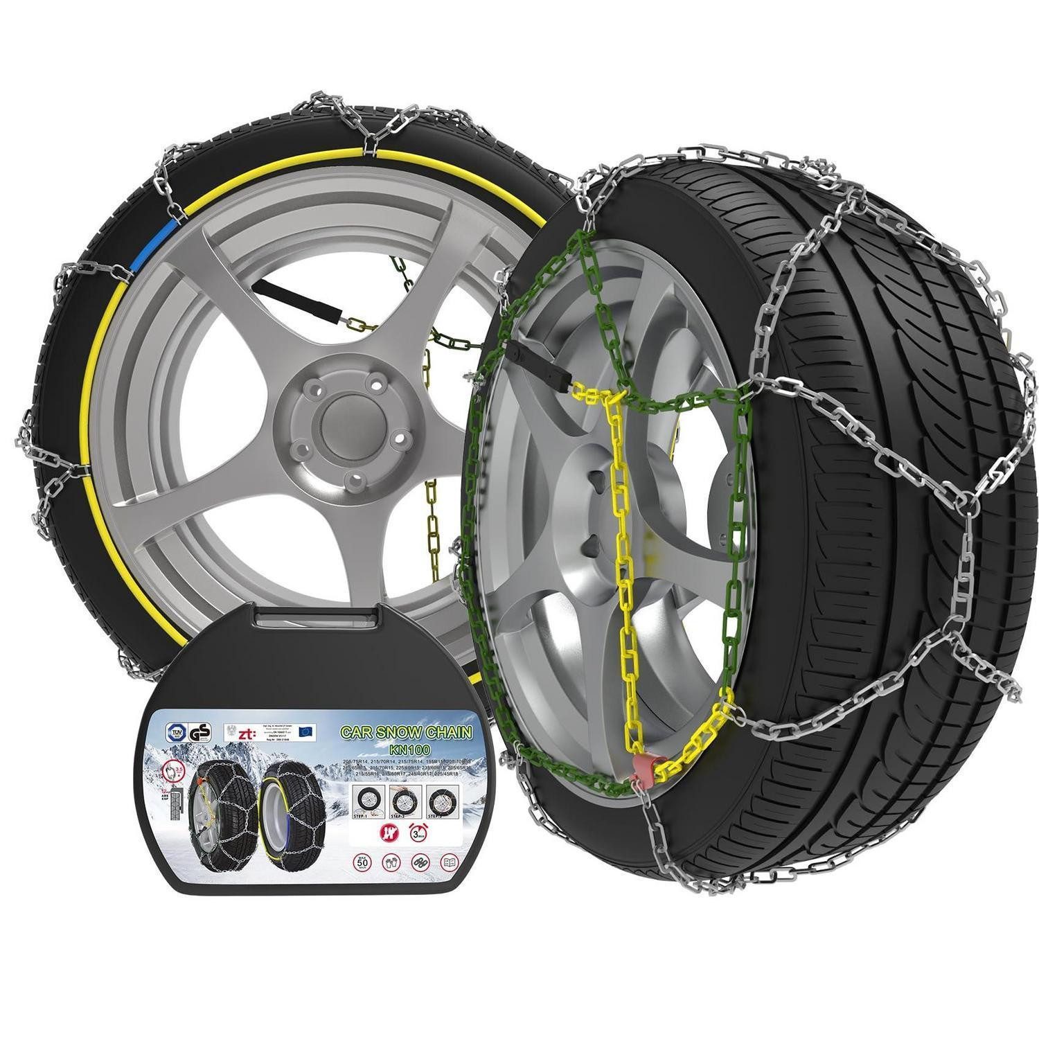 LuxusKollektion Schneeketten Schneeketten Stahl 2 Stück 12mm Spanner Auto Notfall 100
