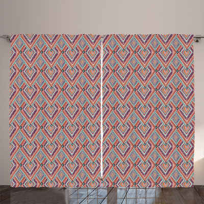 Gardine Gardinen mit Schlaufen und Haken 140 cm x 2 Vorhangbahnen, Abakuhaus, Stammes Diagonal Ethno-Muster