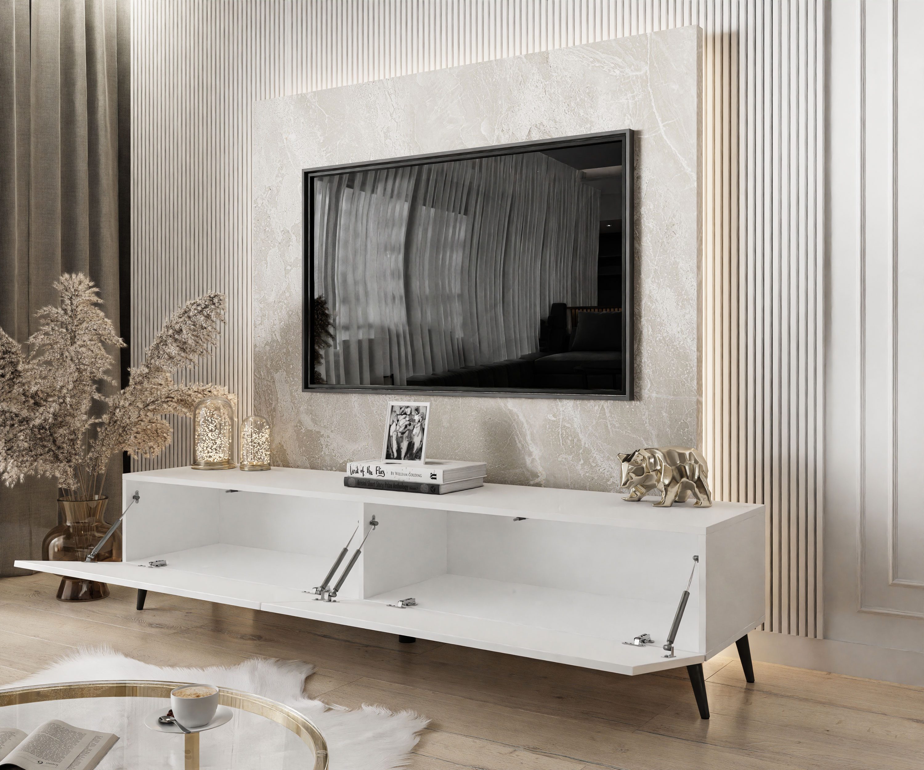 Lookway Lowboard COLETTE TV-Schrank mit Füße und LED Beleuchtung