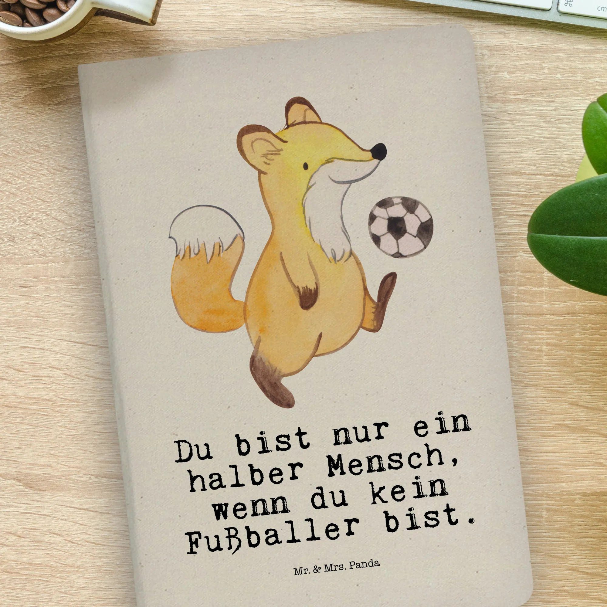 Thumbnail - Mr. & Mrs. Panda Notizbuch Fußballer Herz - Transparent - Geschenk, Firma, Notizbuch A4 Kariert, Mr. & Mrs. Panda, Premi...